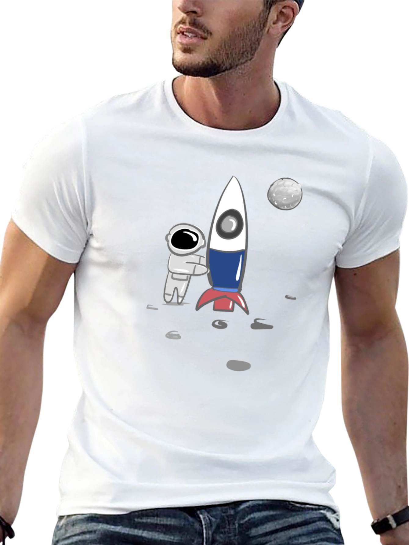 Astronaut & Rocket Graphic Tee - Black Cotton