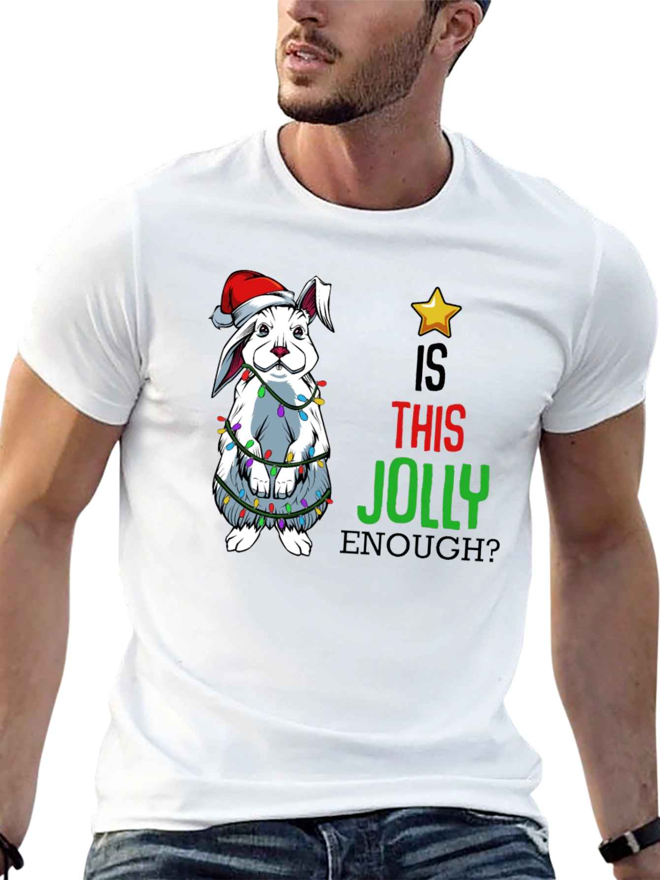 Funny Christmas Rabbit T-Shirt - Is This Jolly Enough?