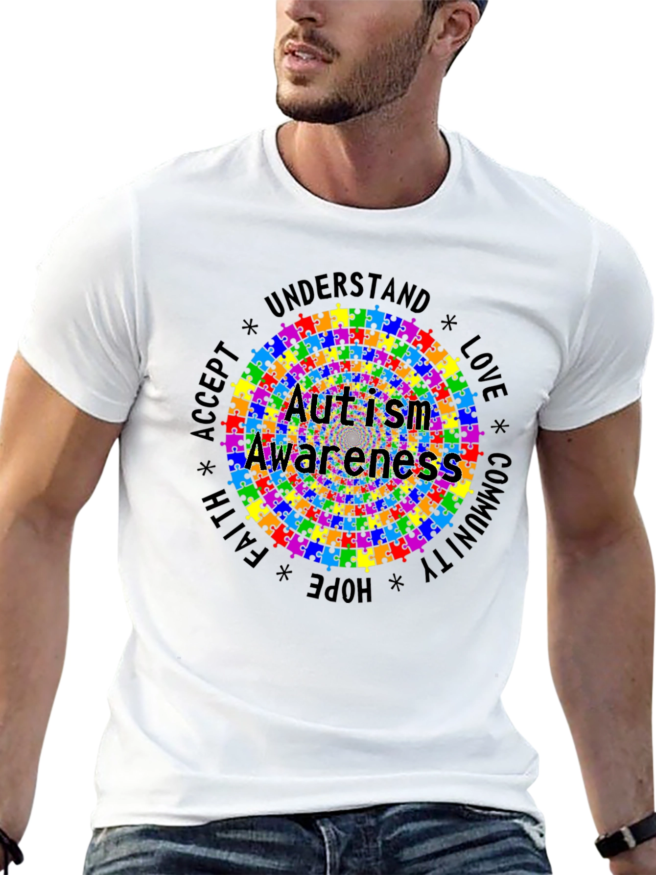 Autism Awareness Puzzle Piece Graphic Tee - Black