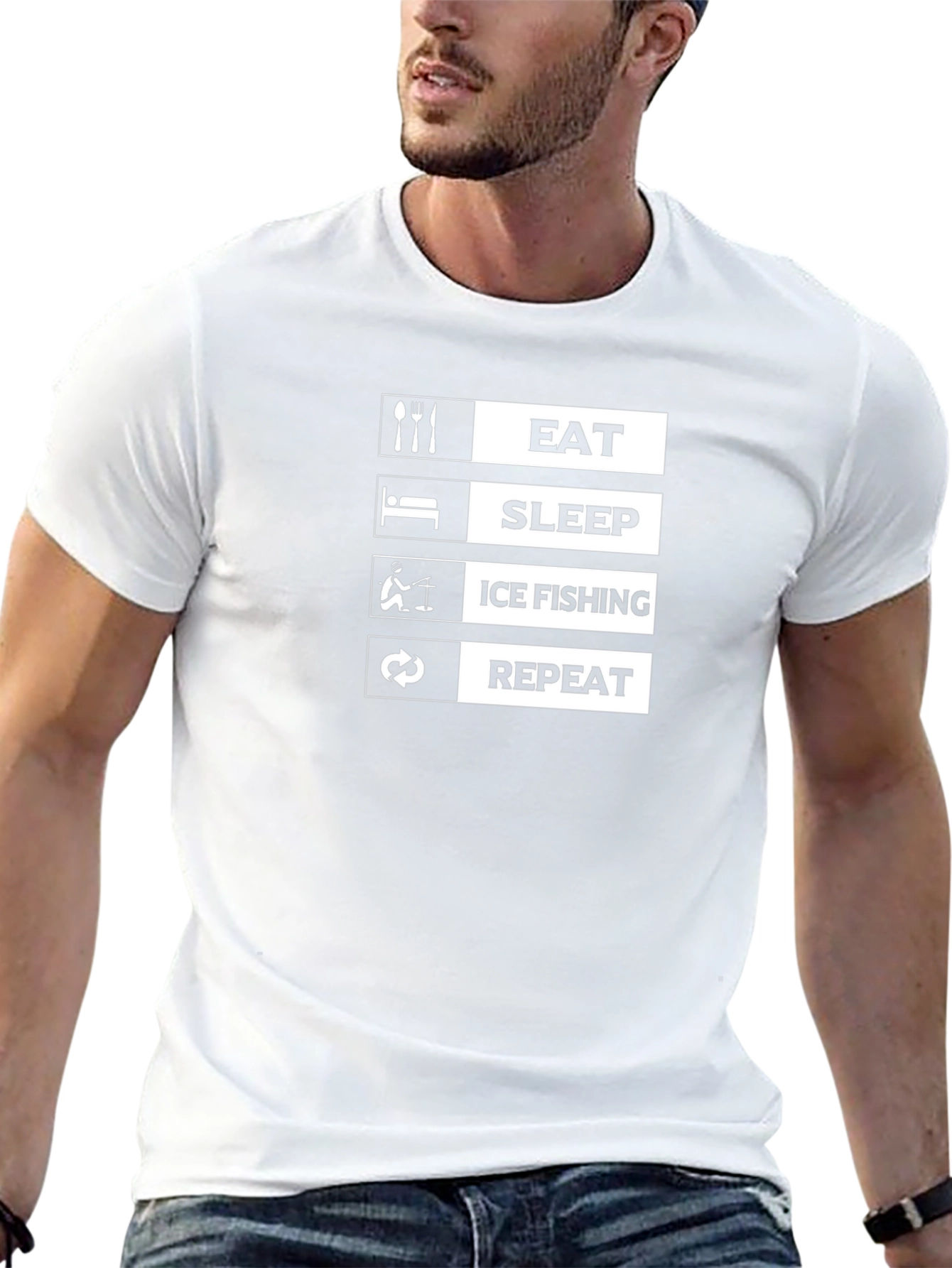 Eat Sleep Ice Fishing Repeat Black T-Shirt