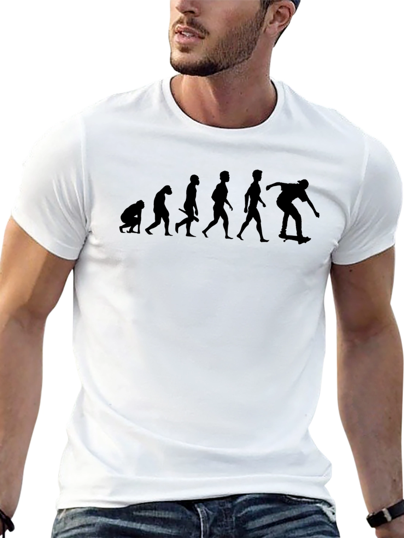 Skateboard Evolution Graphic Tee - Black Cotton Casual T-Shirt