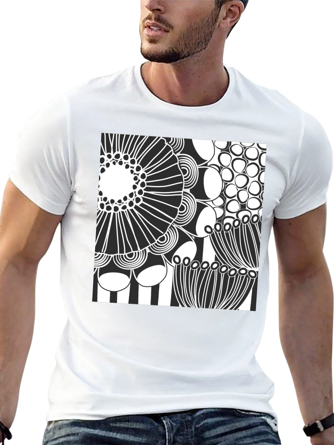 Modern Abstract Graphic Print Black T-Shirt