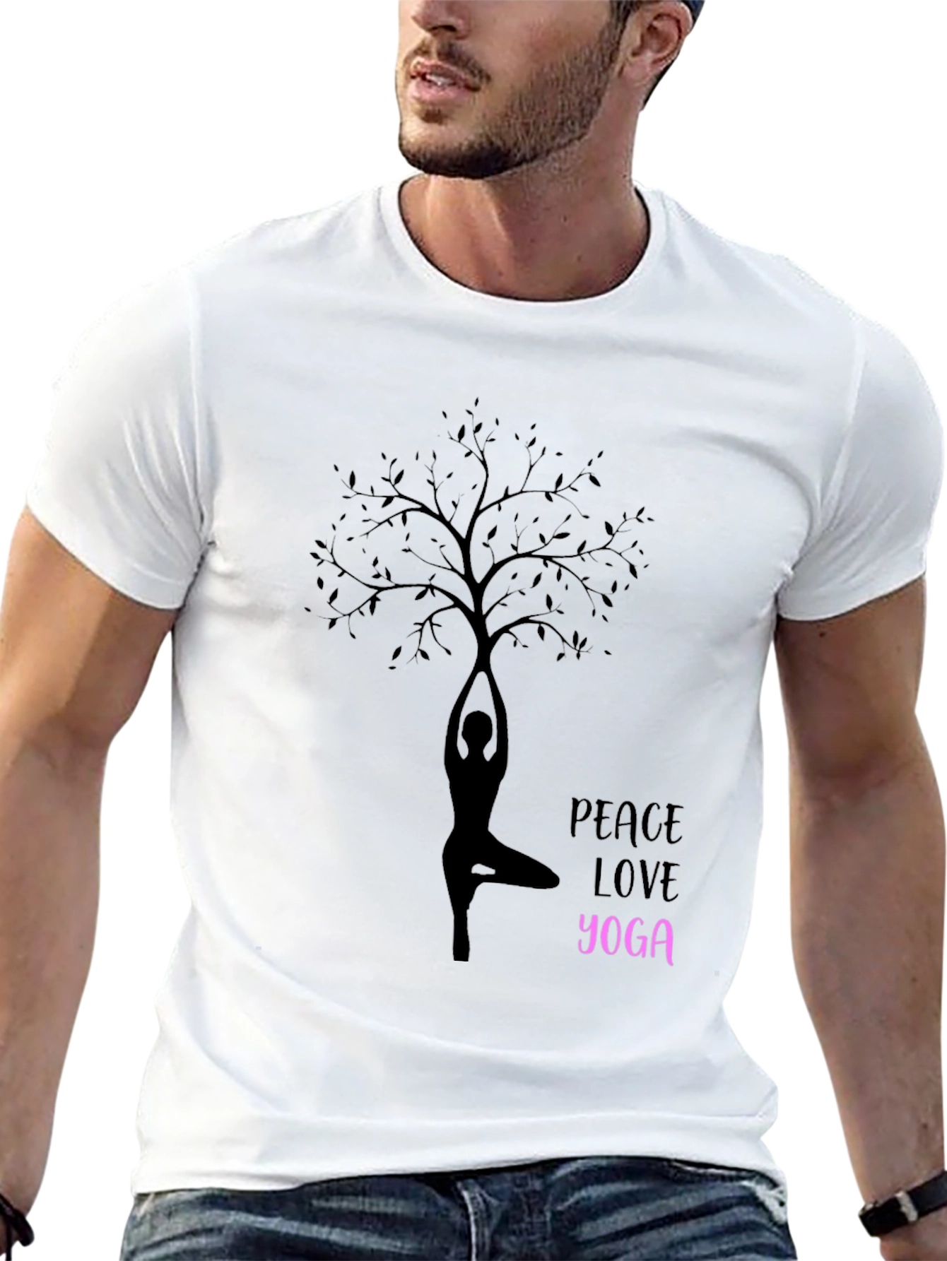 Peace Love Yoga Tree Silhouette Black T-Shirt