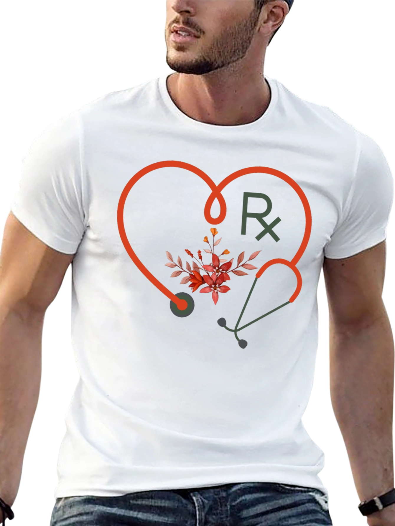 Stethoscope Heart Graphic Tee - Medical Floral Design