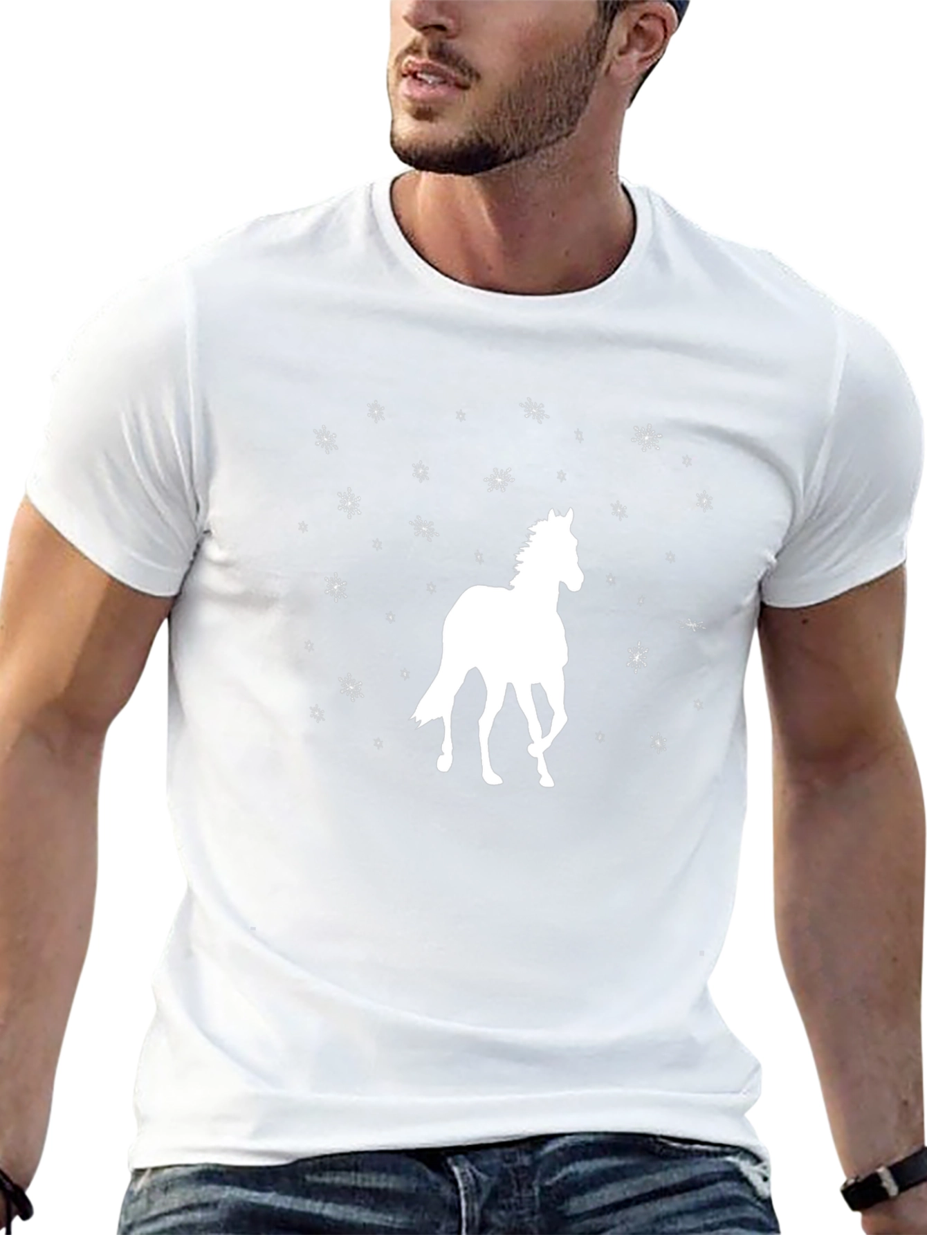 Black Horse & Snowflake Graphic T-Shirt