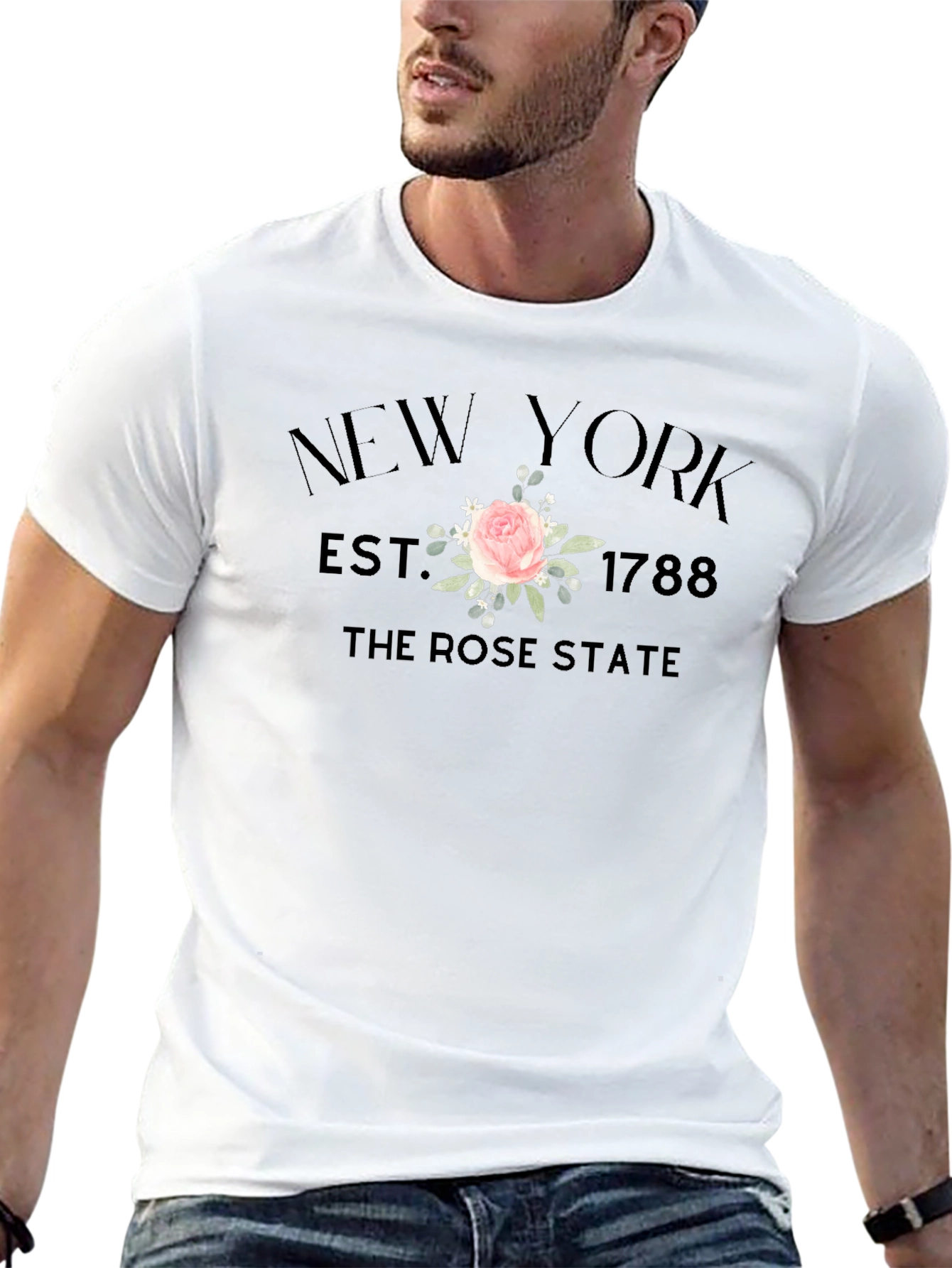 New York Rose State Graphic T-Shirt - Black