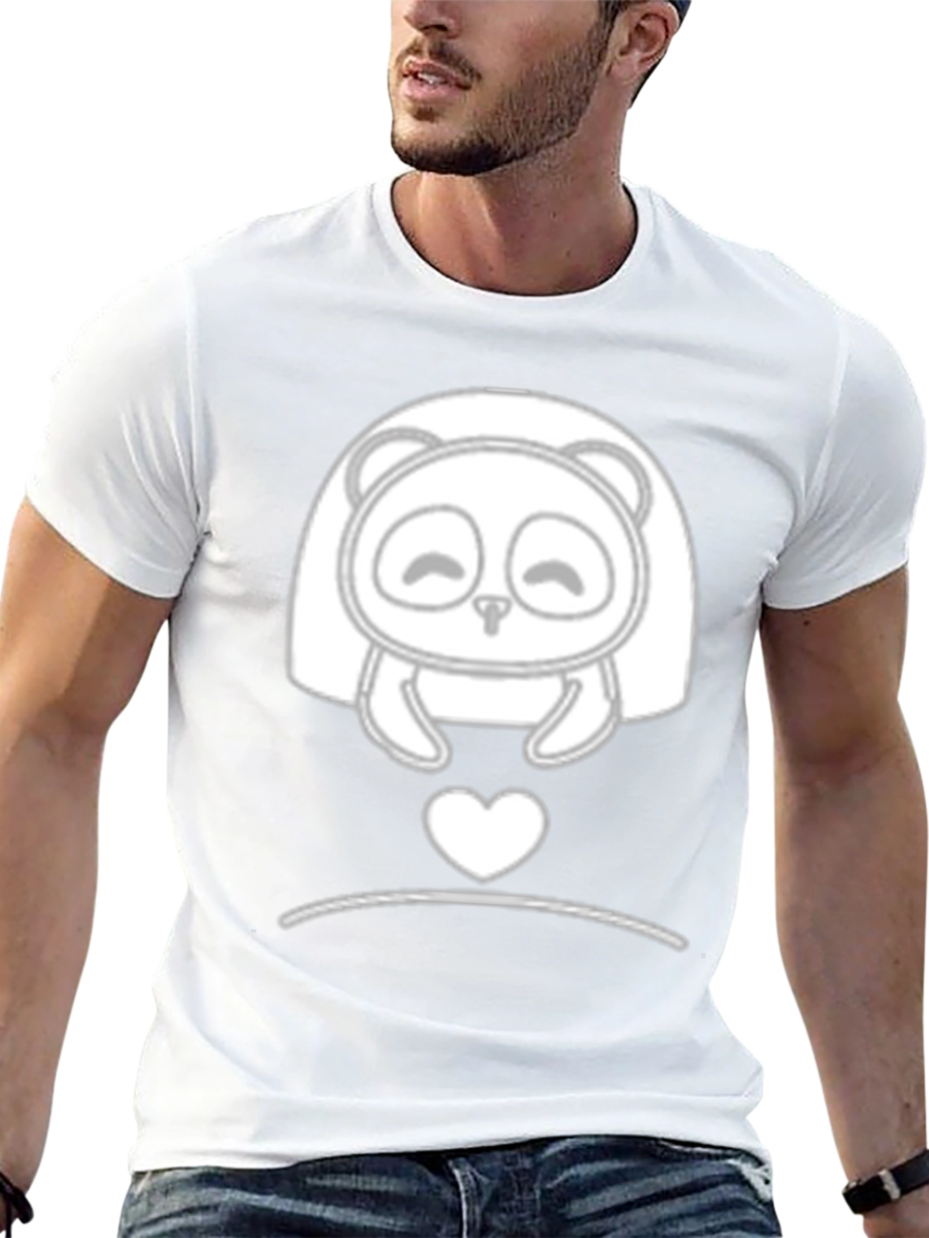 Cute Panda Heart Graphic Black T-Shirt