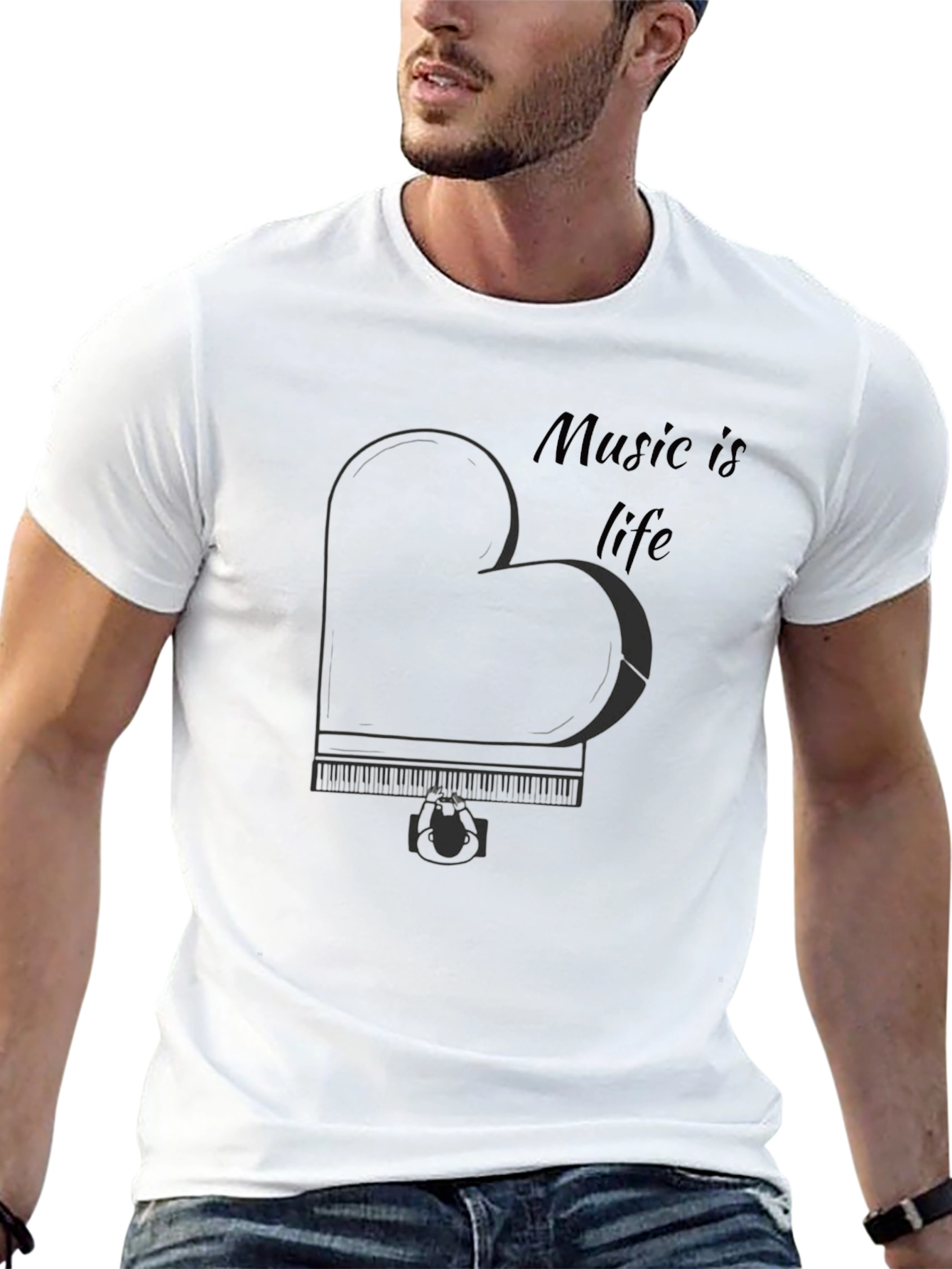 Music is Life Piano Heart T-Shirt