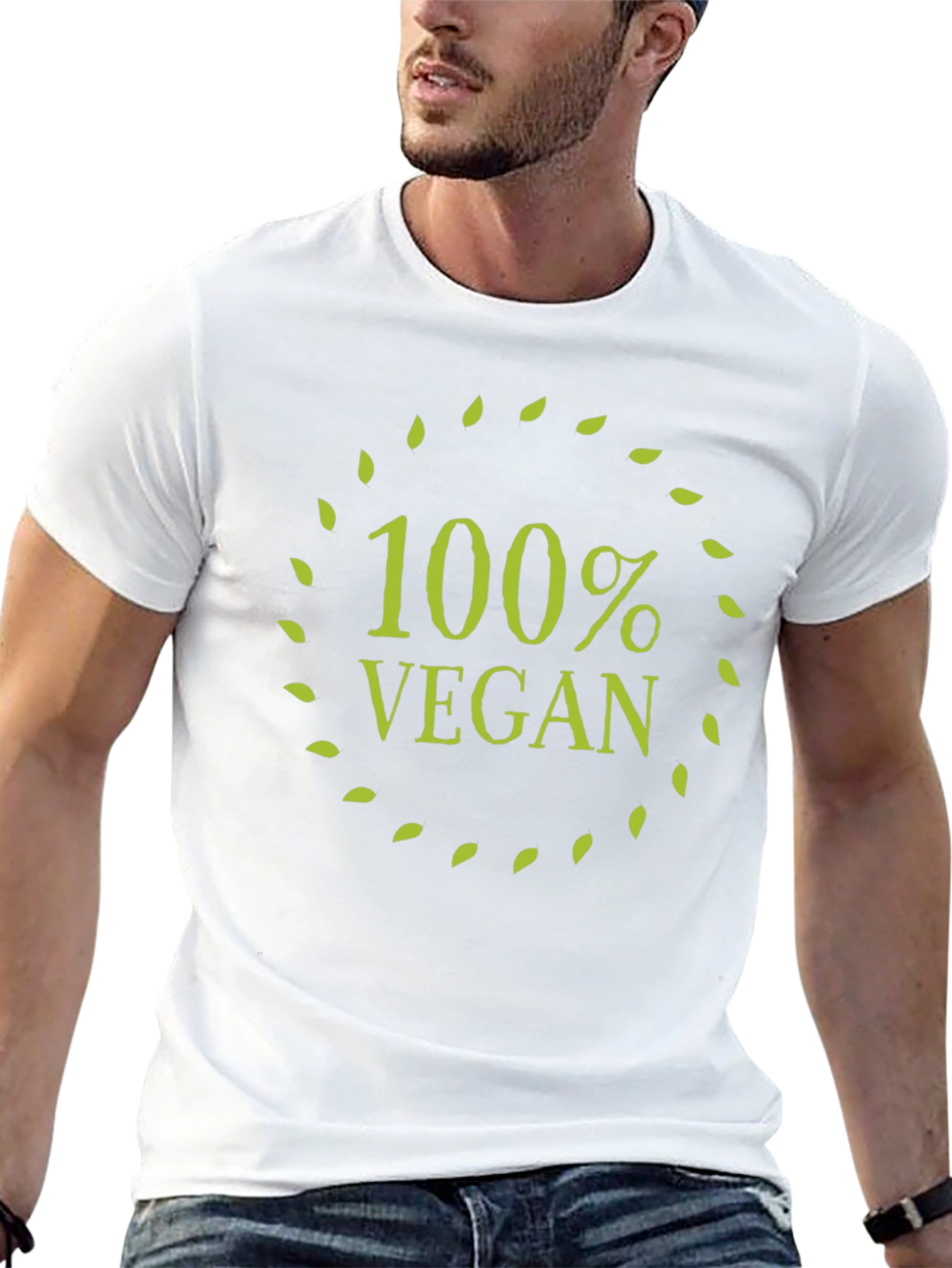 100% Vegan T-Shirt - Black Leaf Circle Design