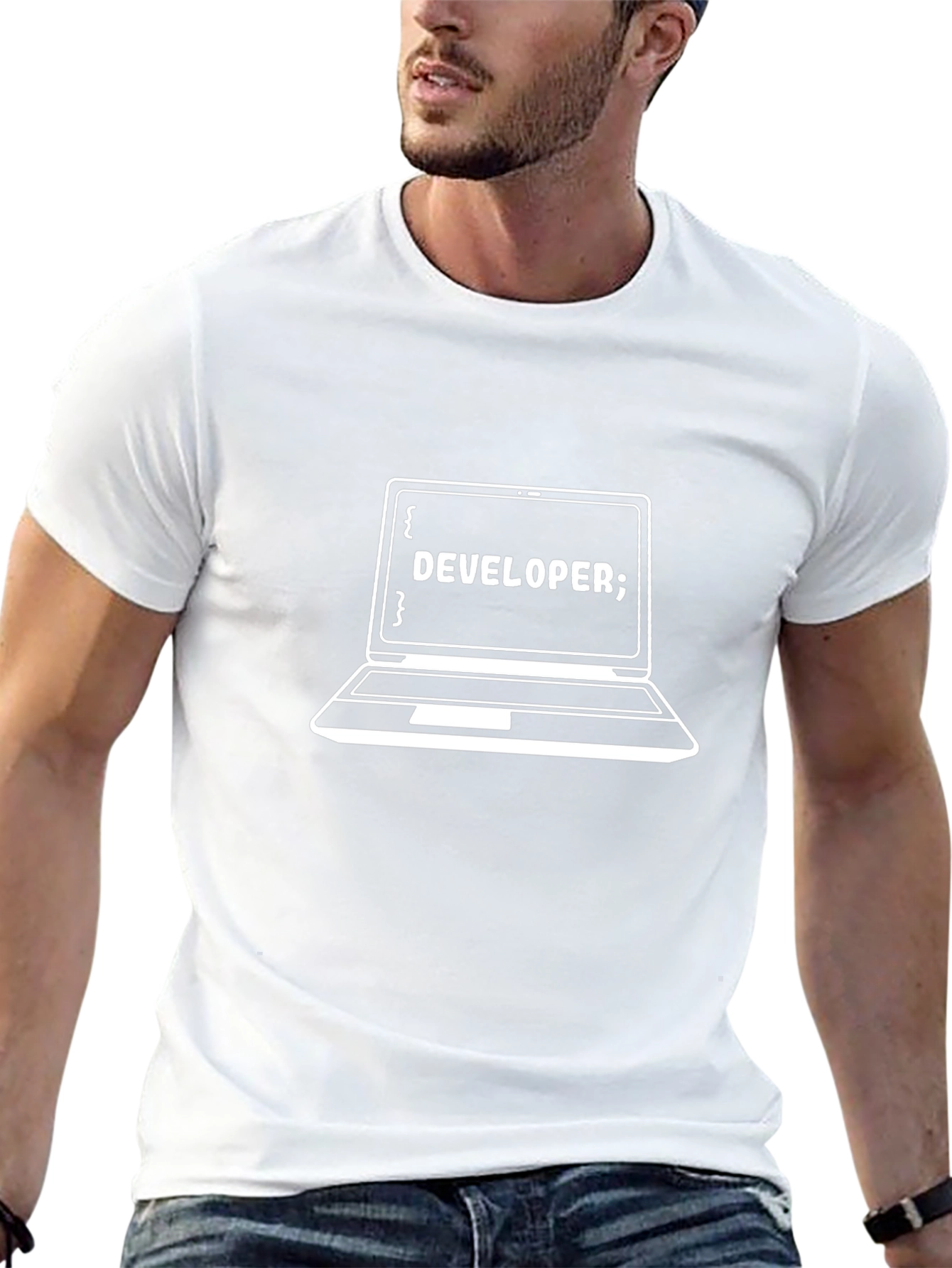 Developer Laptop Graphic Tee - Black Cotton T-Shirt
