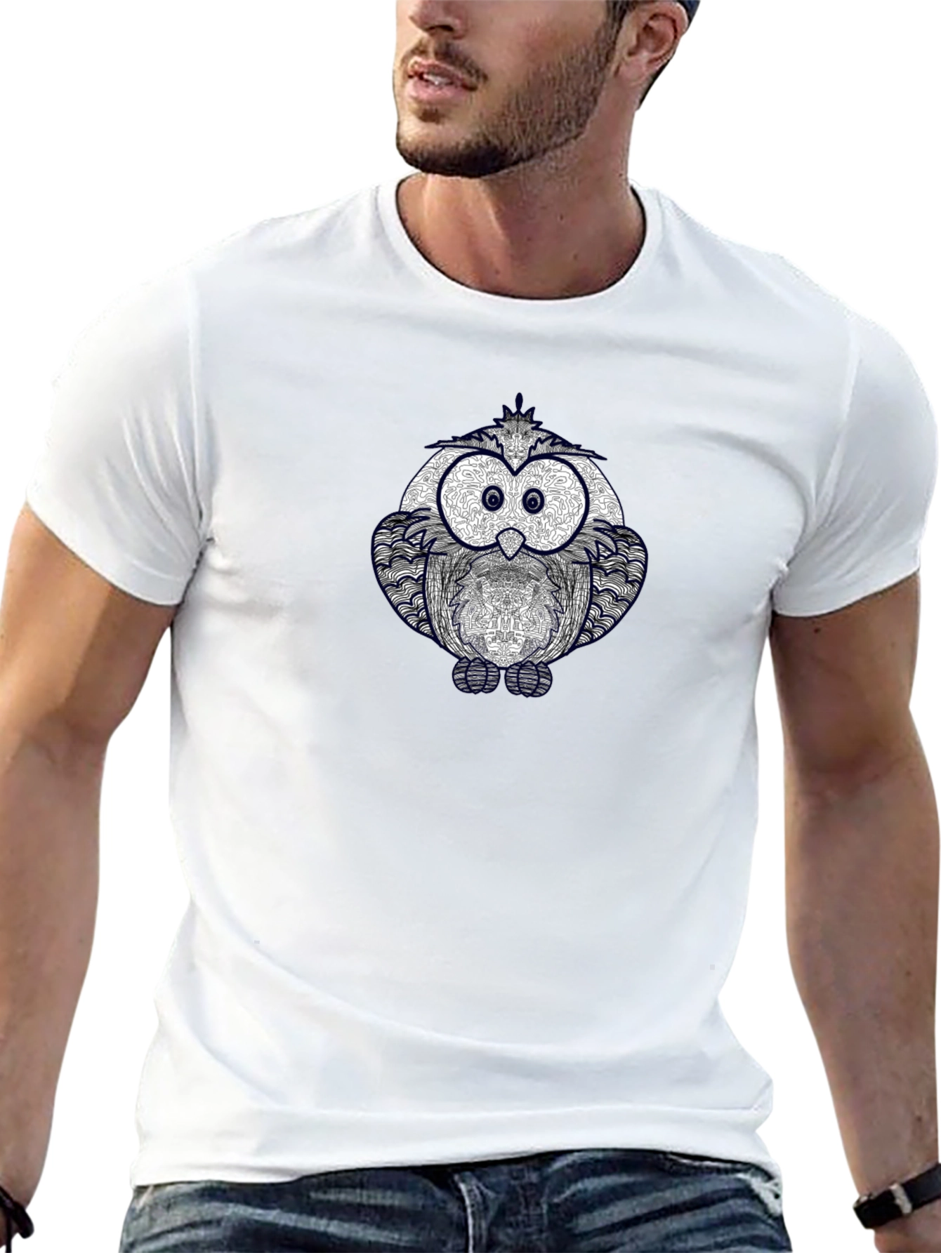 Owl Graphic Print Crew Neck T-Shirt