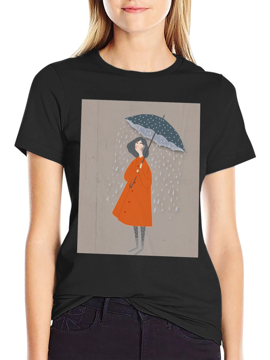 Stylish Black T-Shirt with Rainy Day Illustration
