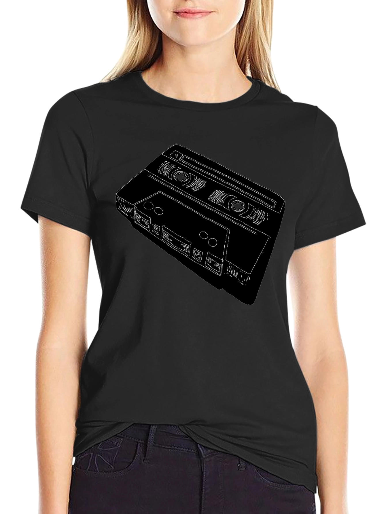 Retro Cassette Tape Graphic T-Shirt - Black