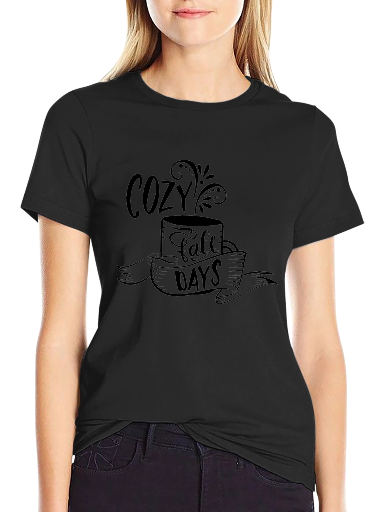 Cozy Fall Days Graphic Tee - Soft Black T-Shirt