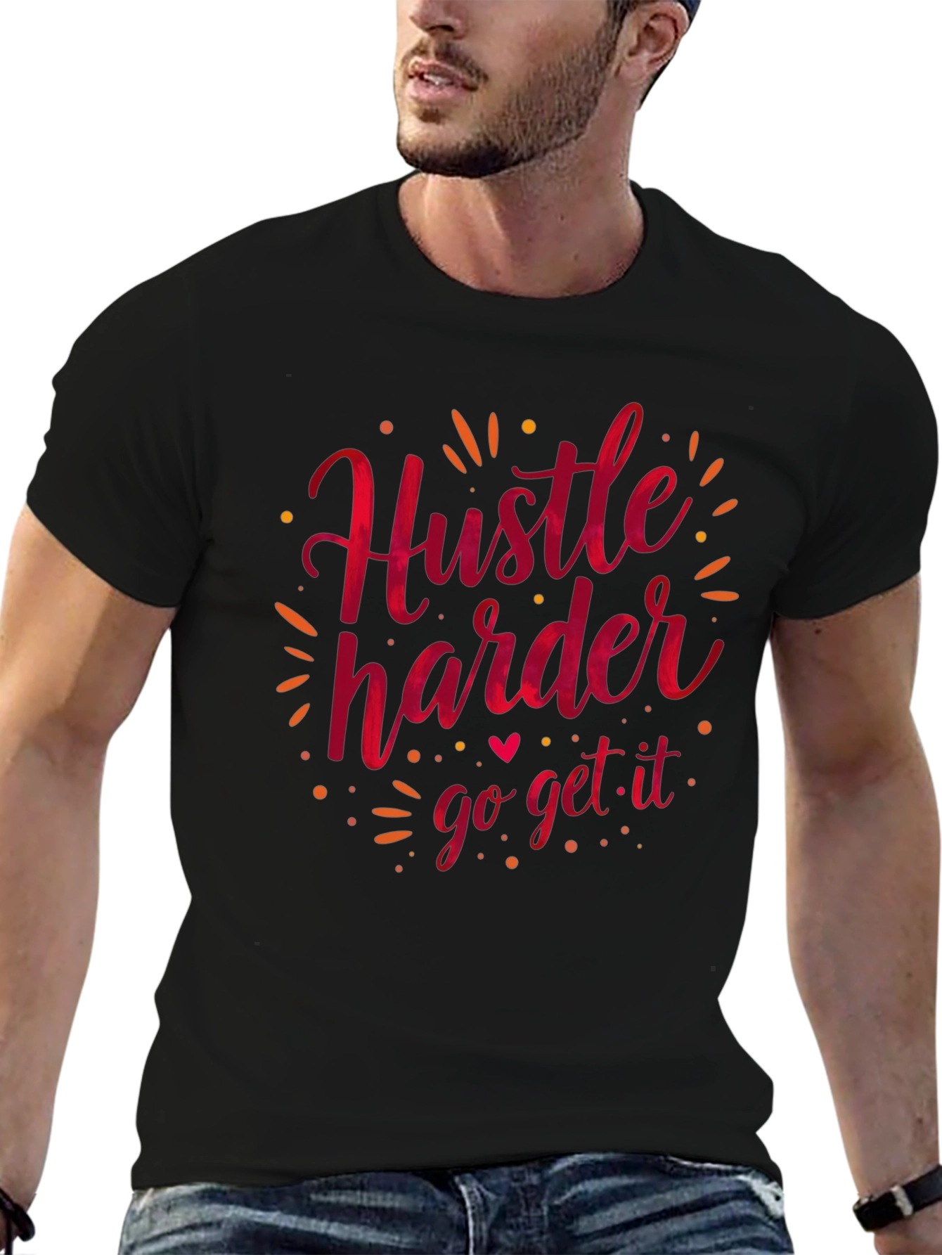 Hustle Harder Graphic Tee - Black Casual T-Shirt