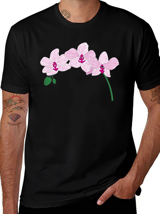Orchid Flower Graphic T-Shirt - Black