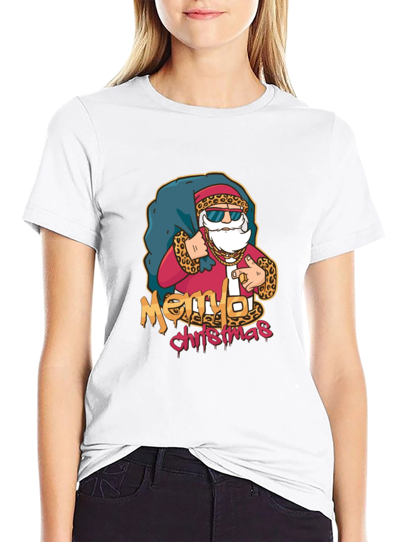 Cool Santa Merry Christmas Graphic Black T-Shirt