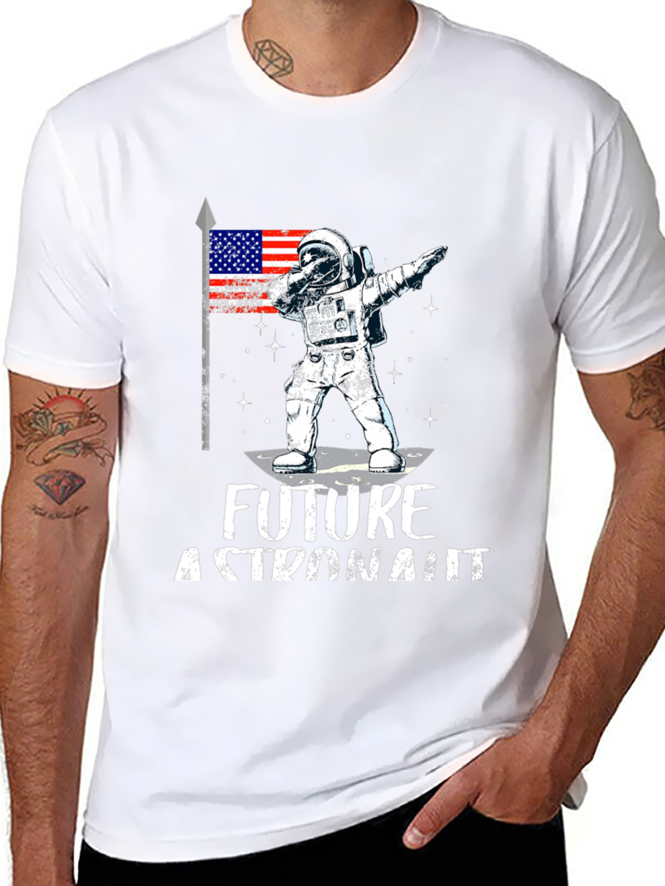 Future Astronaut Dabbing USA Flag Black T-Shirt