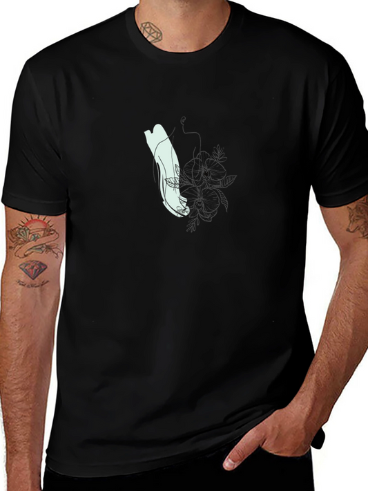 Mens Black Graphic Tee - Hand with Floral Design