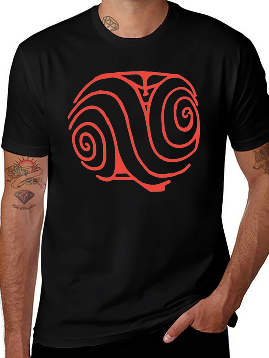 Red Swirl Design Black T-Shirt