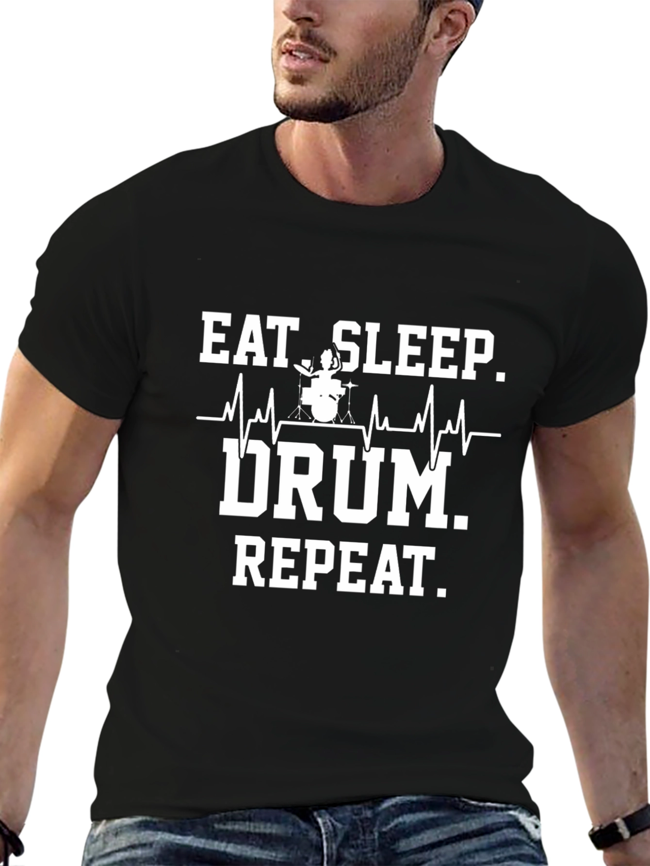 Eat Sleep Drum Repeat Mens Black T-Shirt