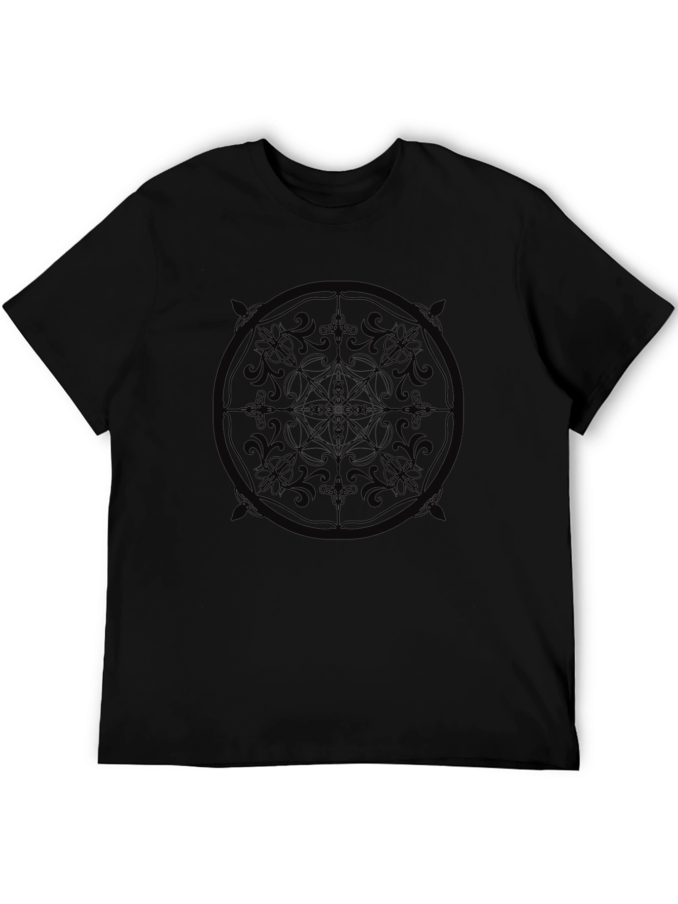 Black Graphic Tee - Floral Mandala Print