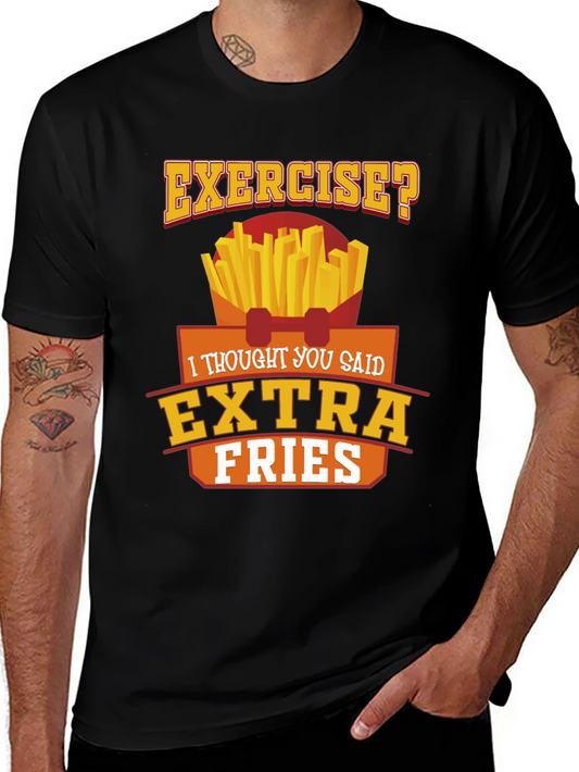 Exercise? Extra Fries Black Graphic Tee