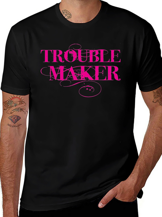Trouble Maker Pink Print Black T-Shirt