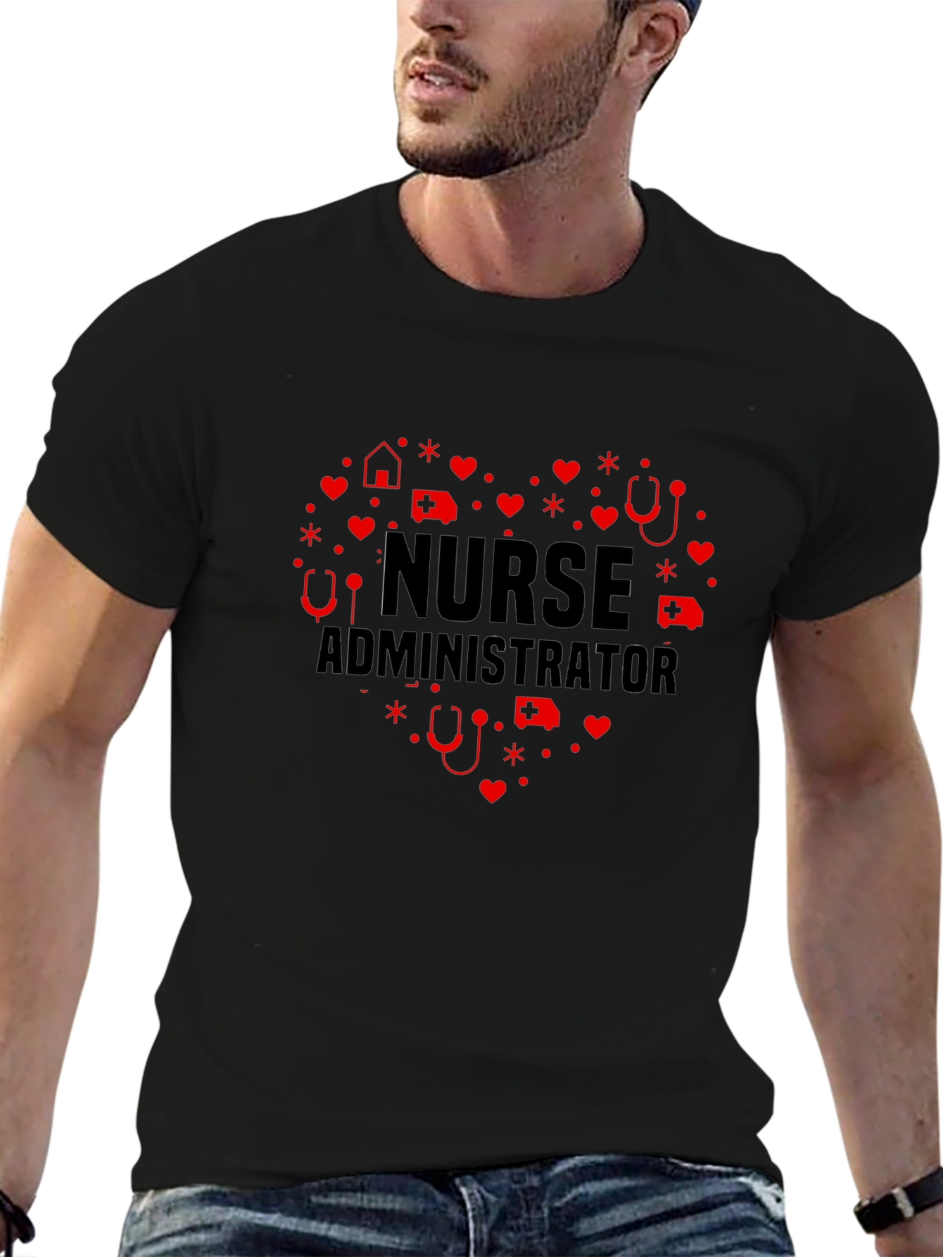 Nurse Administrator Heart Graphic Tee - Black