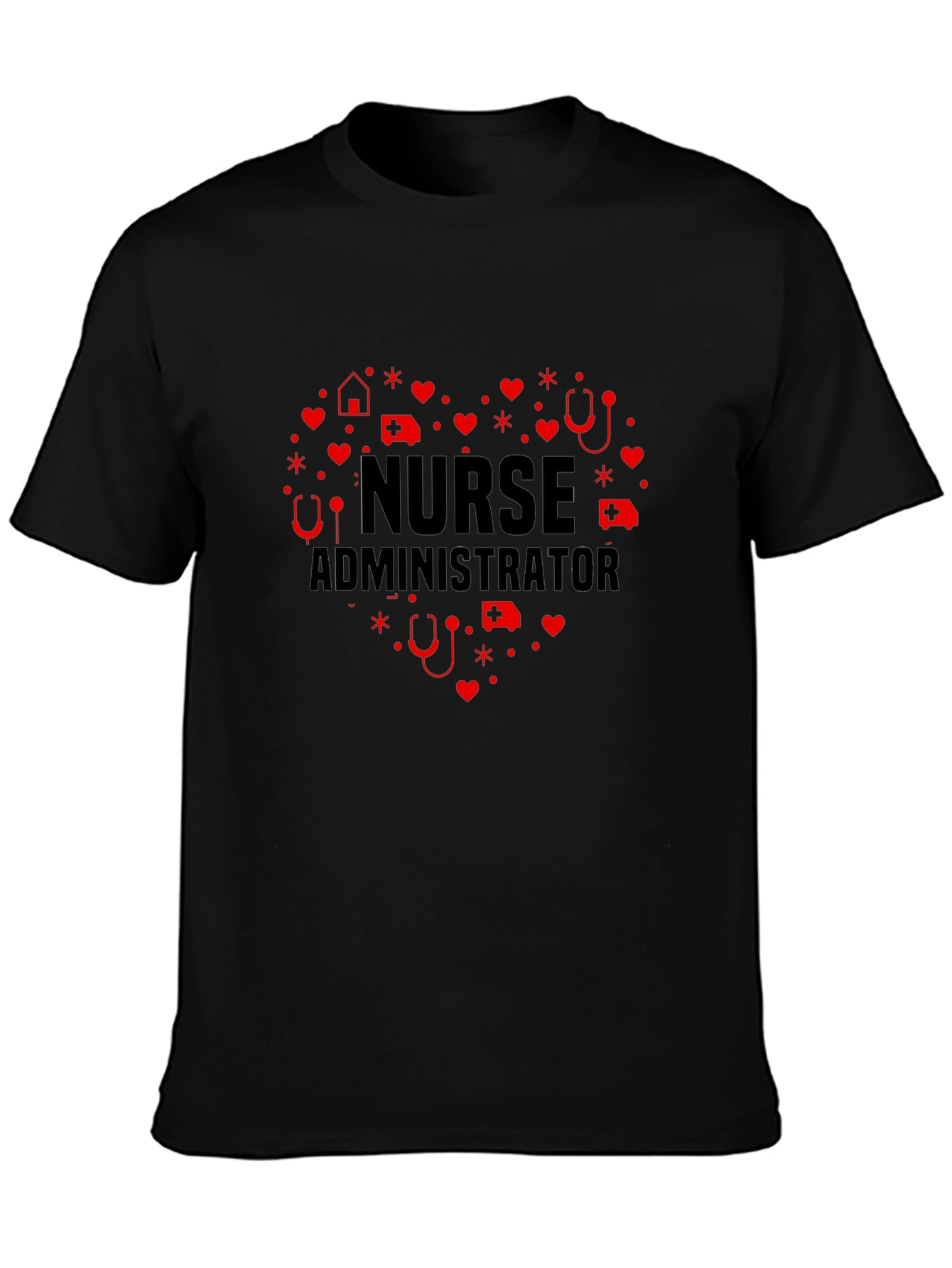 Nurse Administrator Heart Graphic Tee - Black