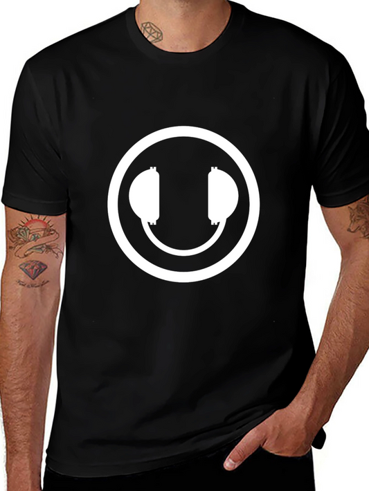 Headphone Smiley Face Black T-Shirt