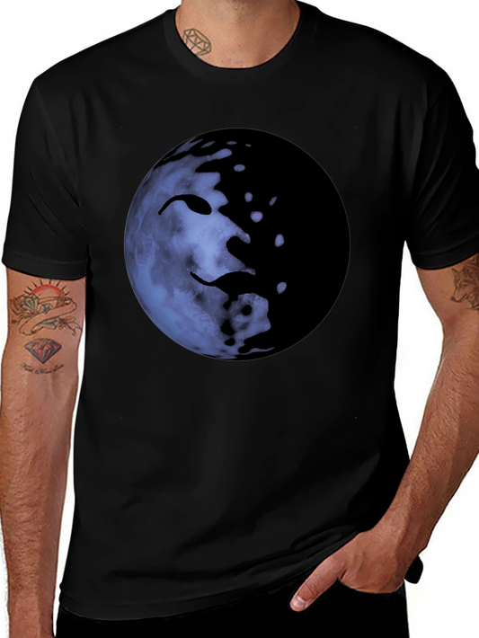 Unique Moon Face Graphic Black T-Shirt