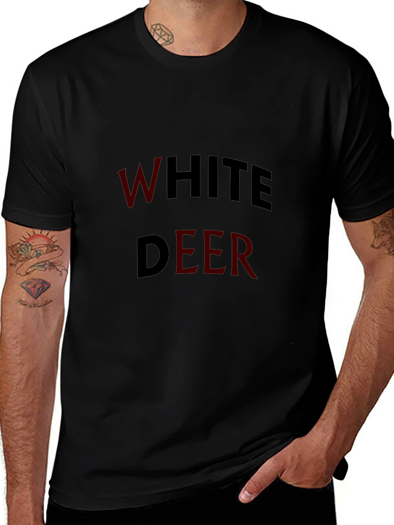 White Deer Graphic Black T-Shirt