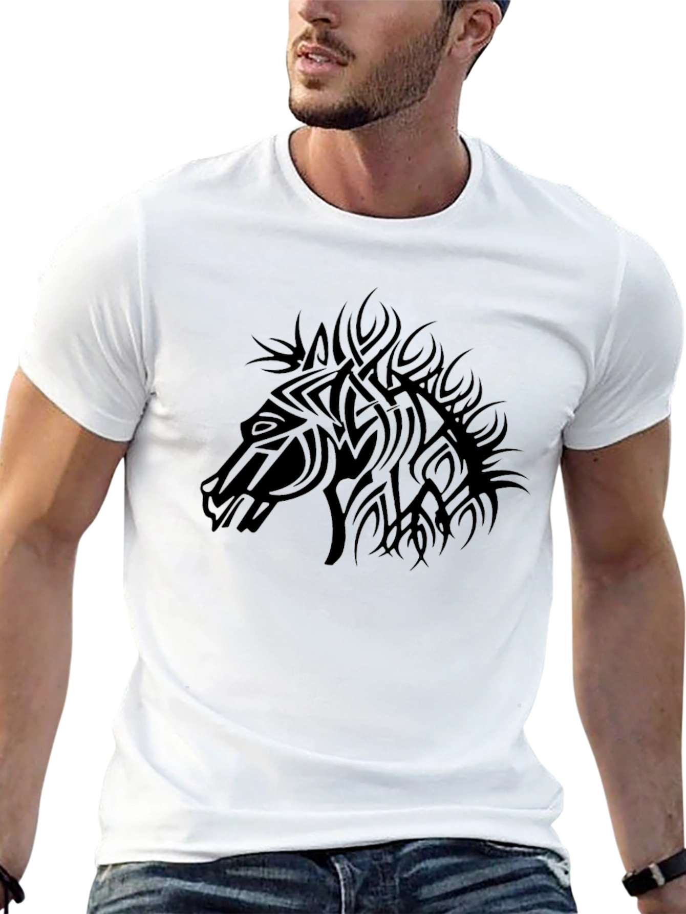 Mens Black Horse Graphic Tee
