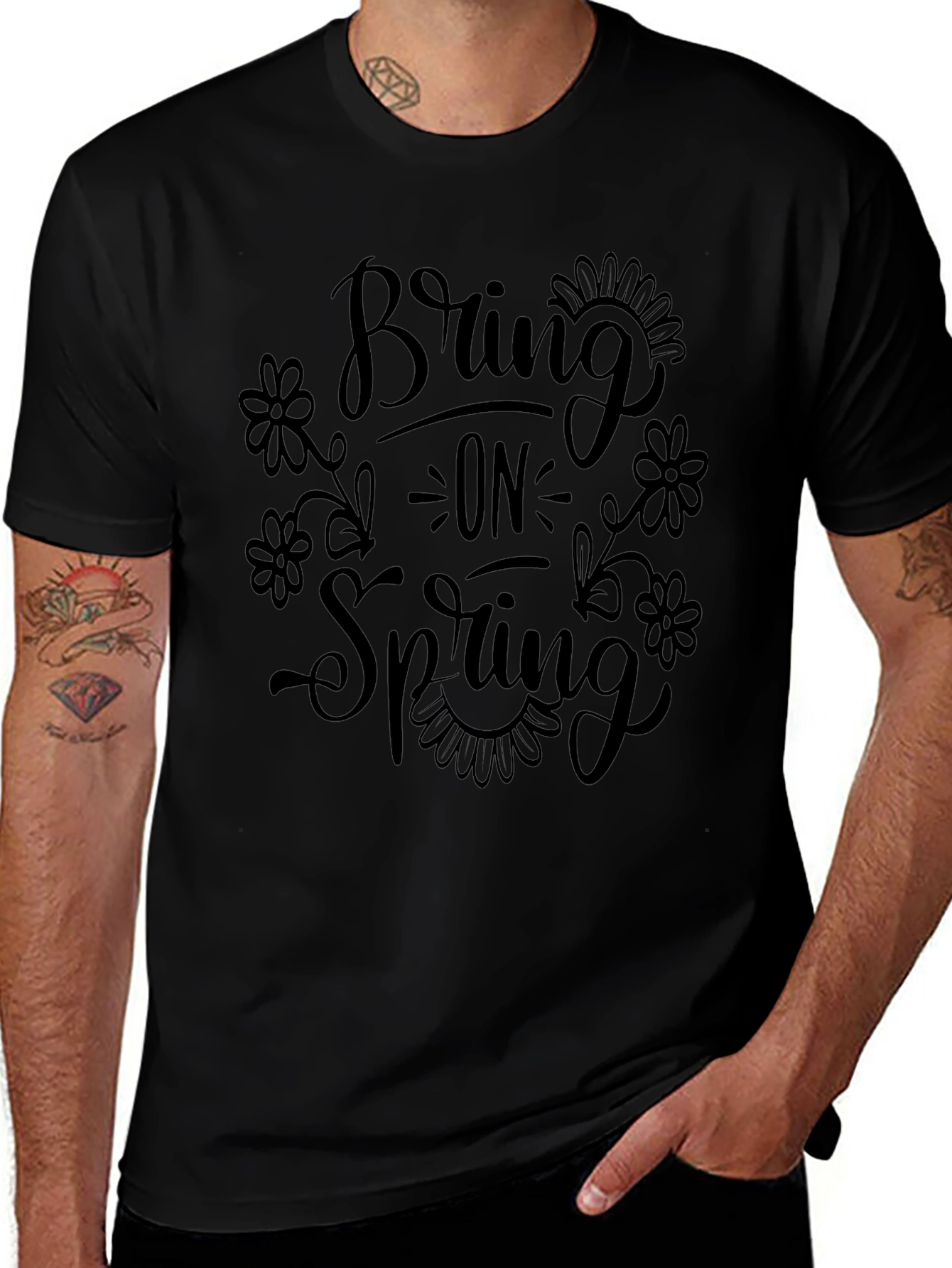 Bring on Spring Black Graphic Tee Shirt