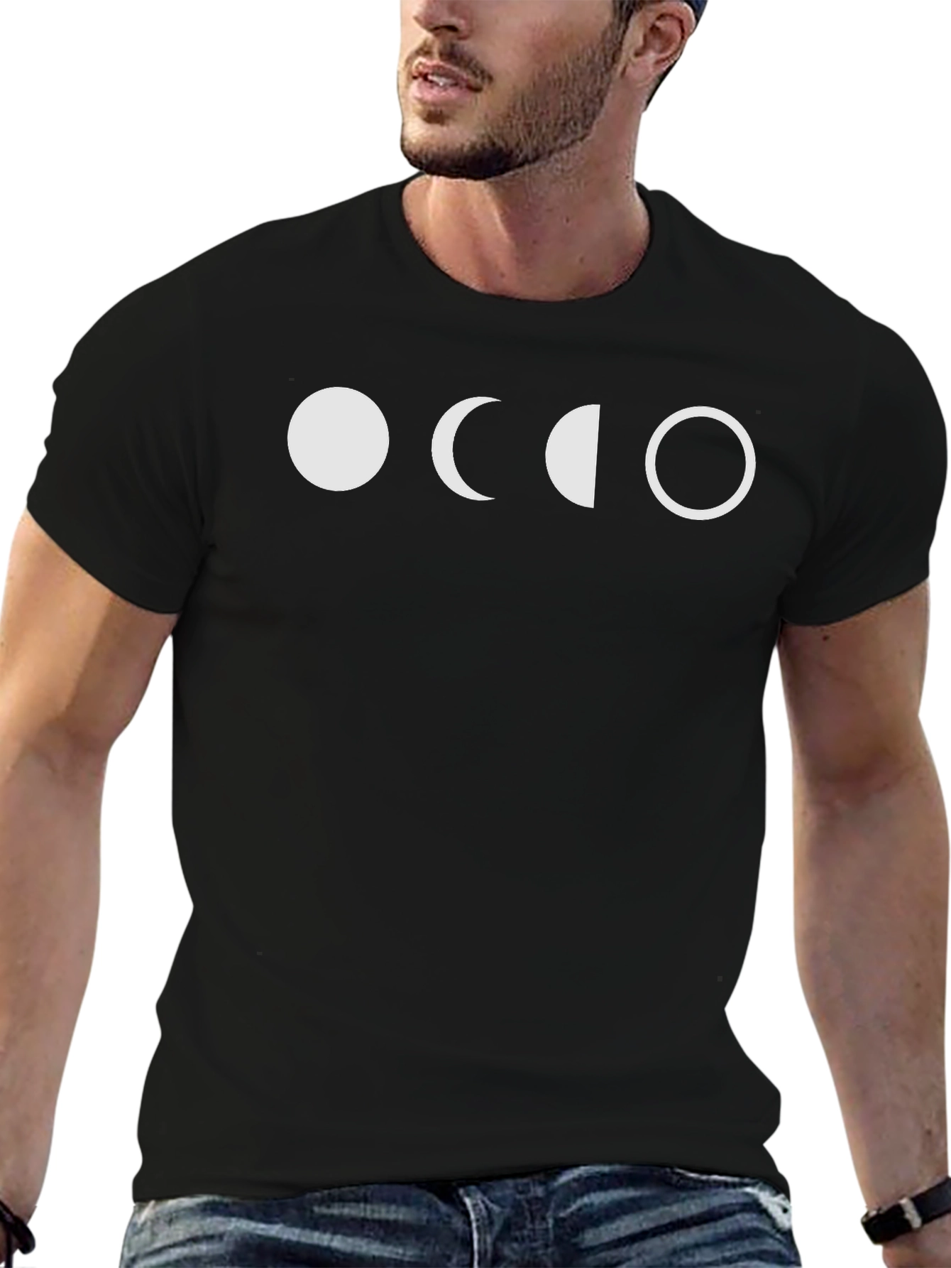 Lunar Phases Graphic Tee - Black Cotton Shirt