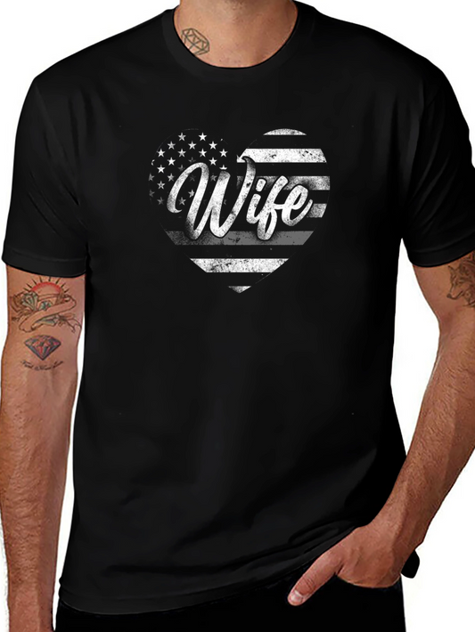 Wife American Flag Heart Graphic Tee