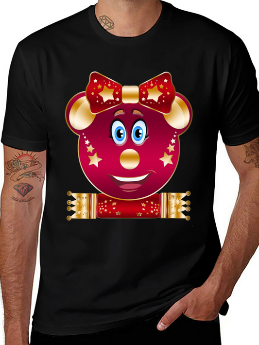 Festive Cartoon Mouse Black T-Shirt