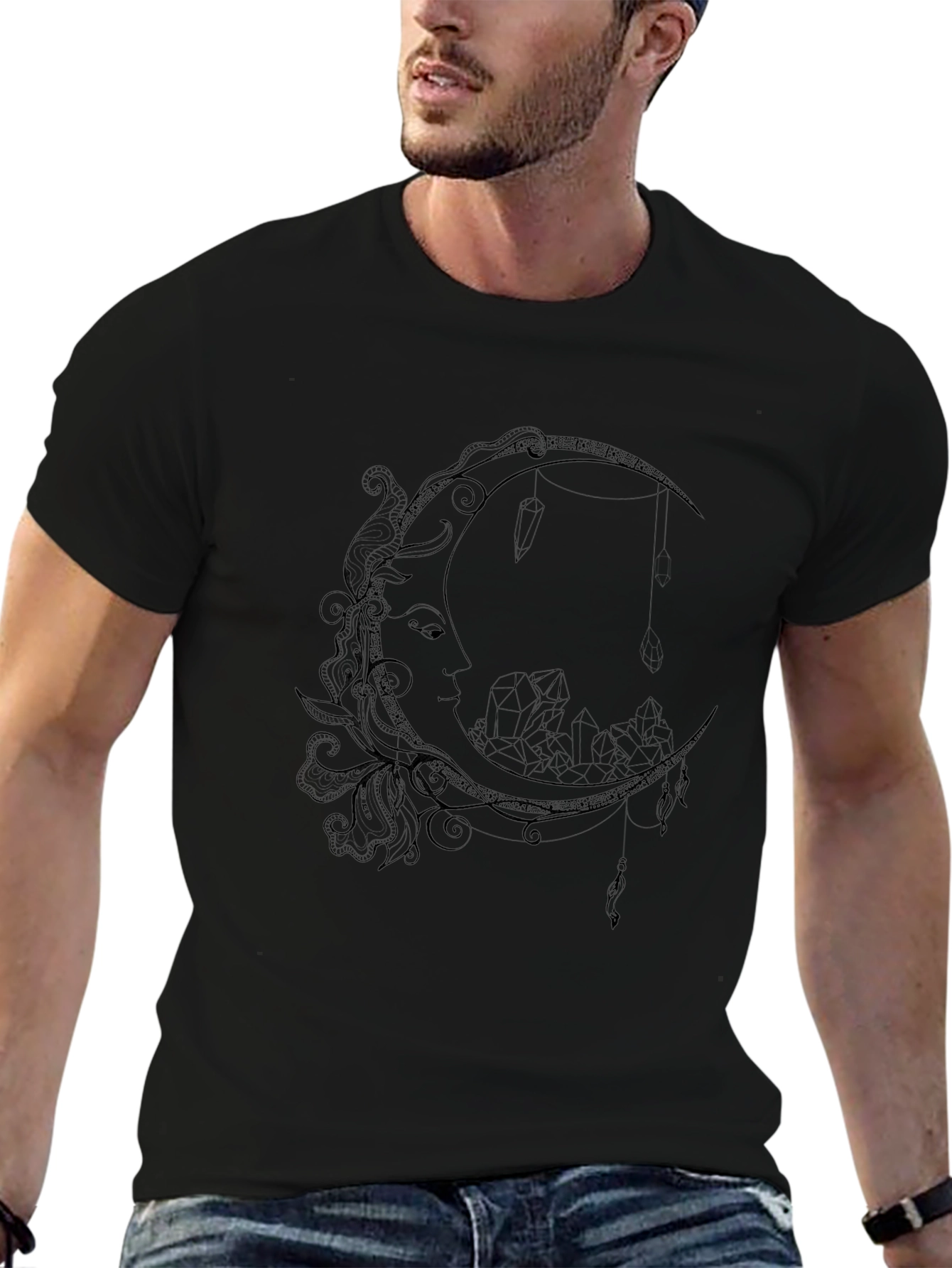 Mystic Moon Graphic Tee - Black Cotton Blend