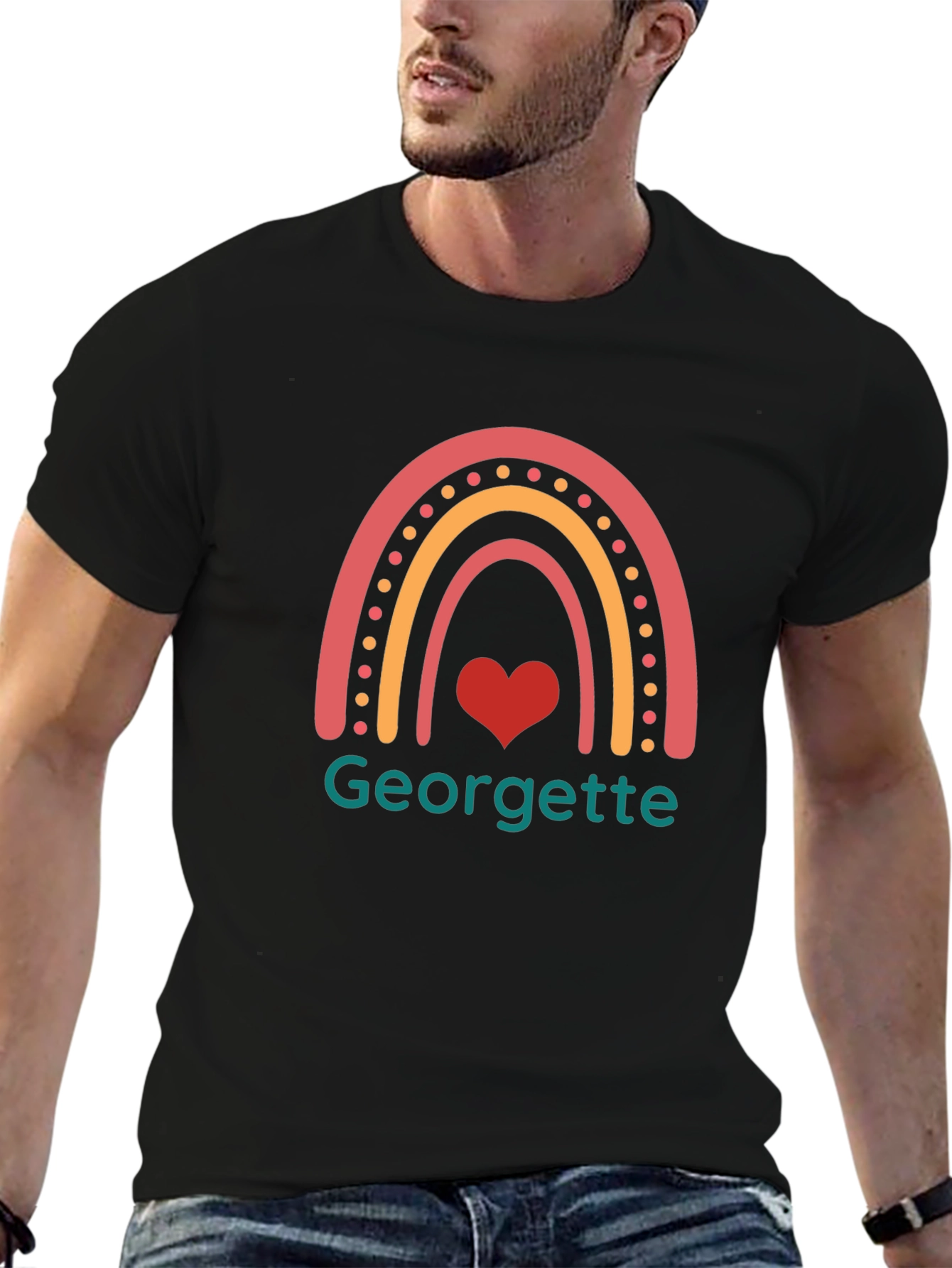 Georgette Rainbow Heart T-Shirt - Black