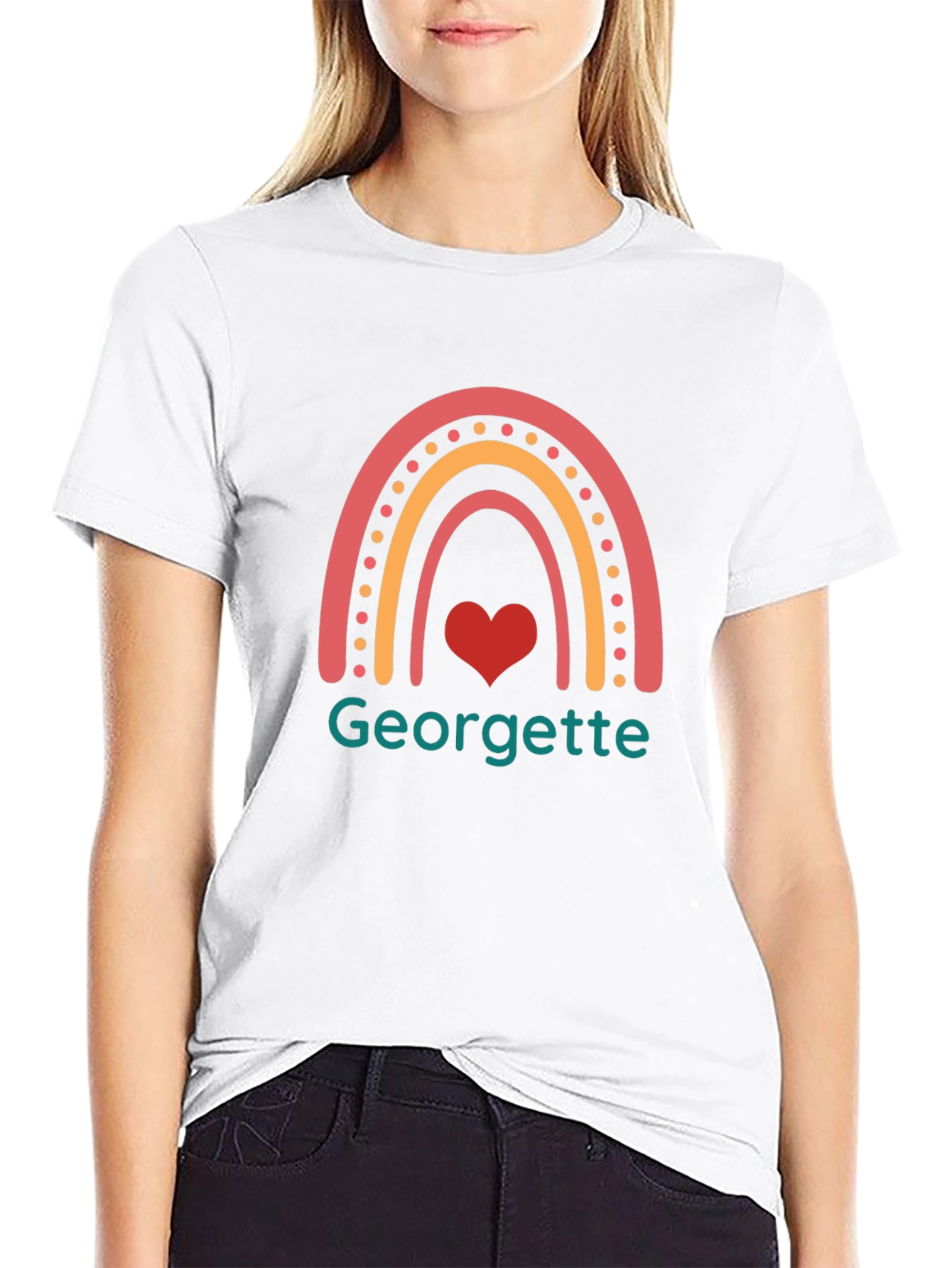 Georgette Rainbow Heart T-Shirt - Black