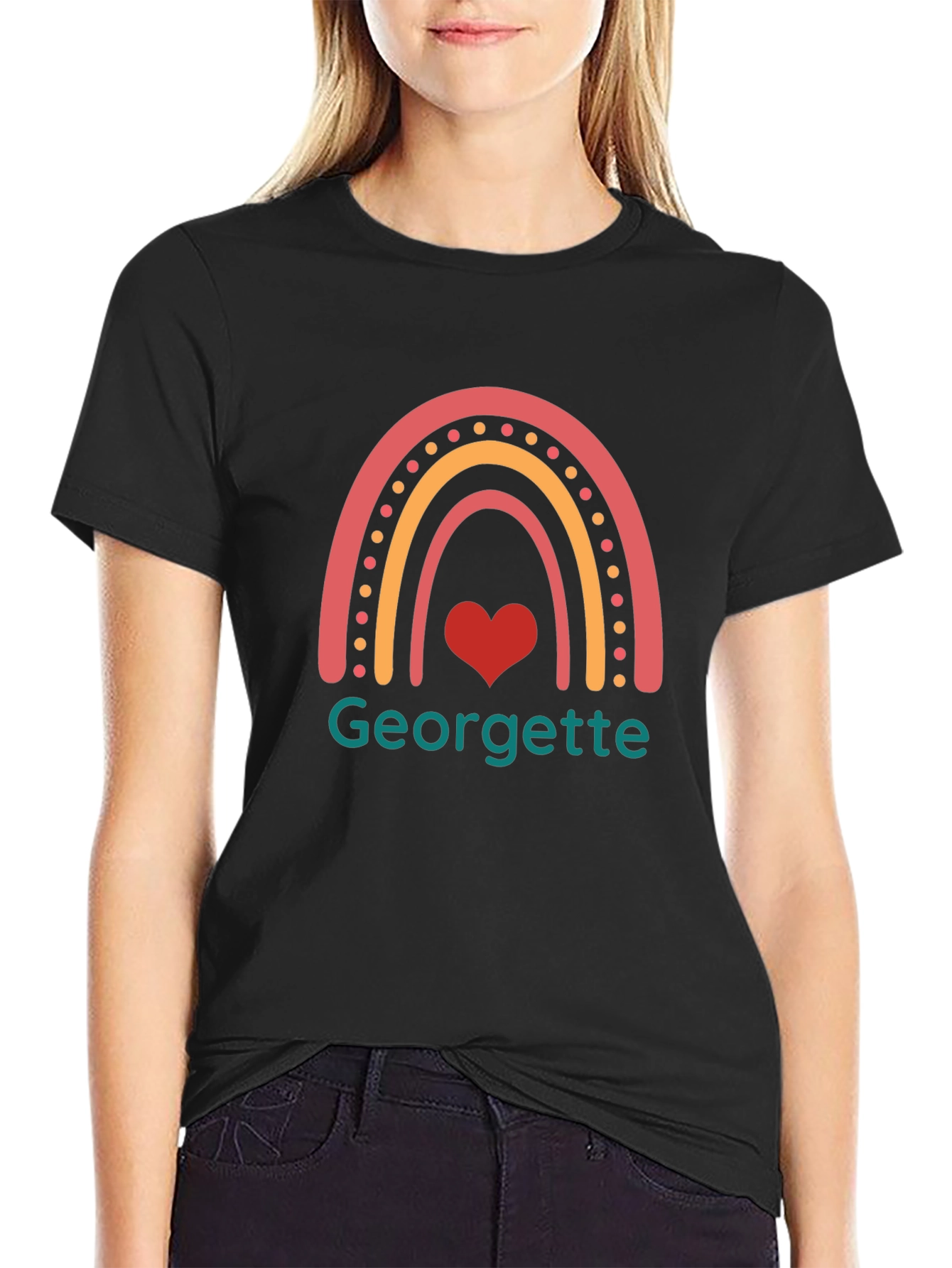 Georgette Rainbow Heart T-Shirt - Black
