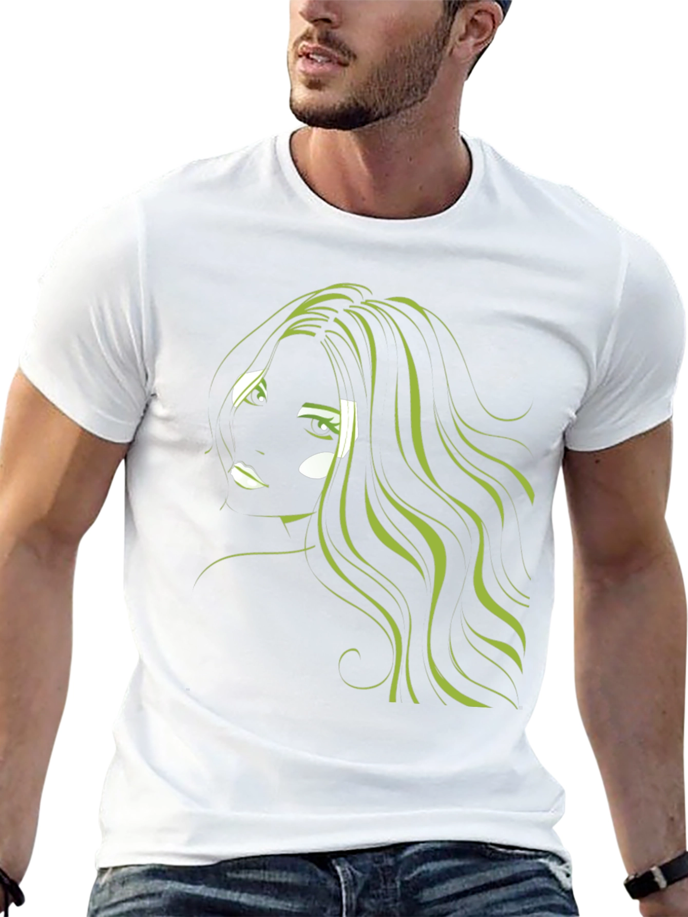 Graphic T-Shirt: Green Hair Anime Style