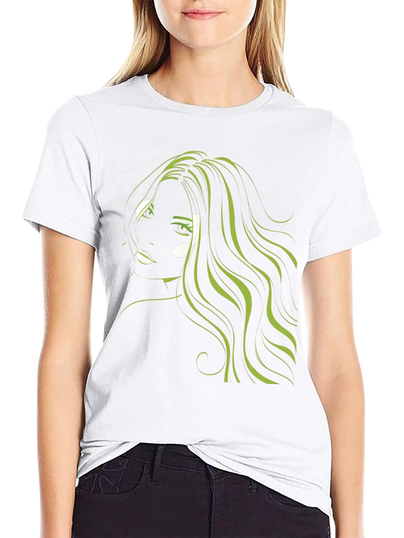 Graphic T-Shirt: Green Hair Anime Style