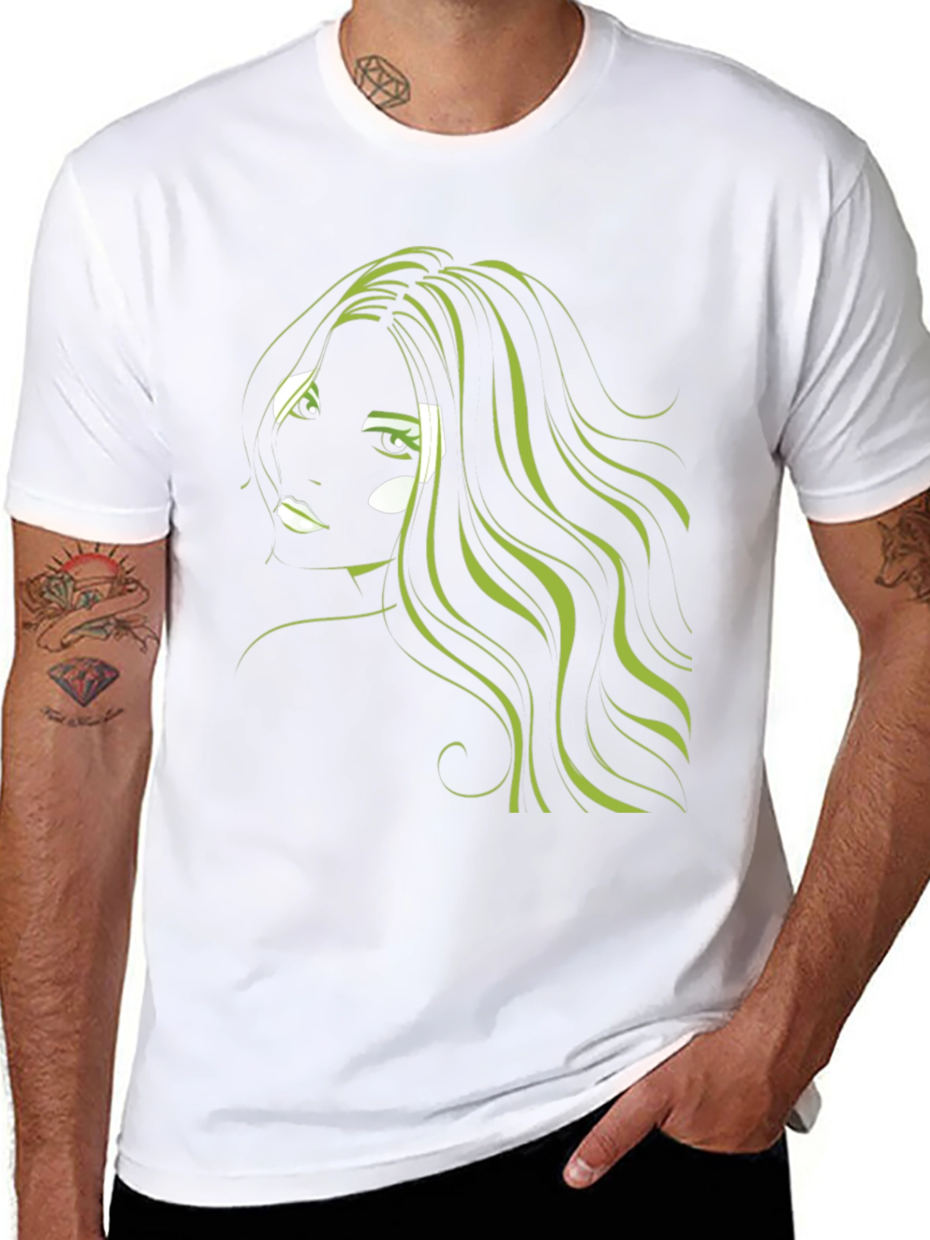Graphic T-Shirt: Green Hair Anime Style