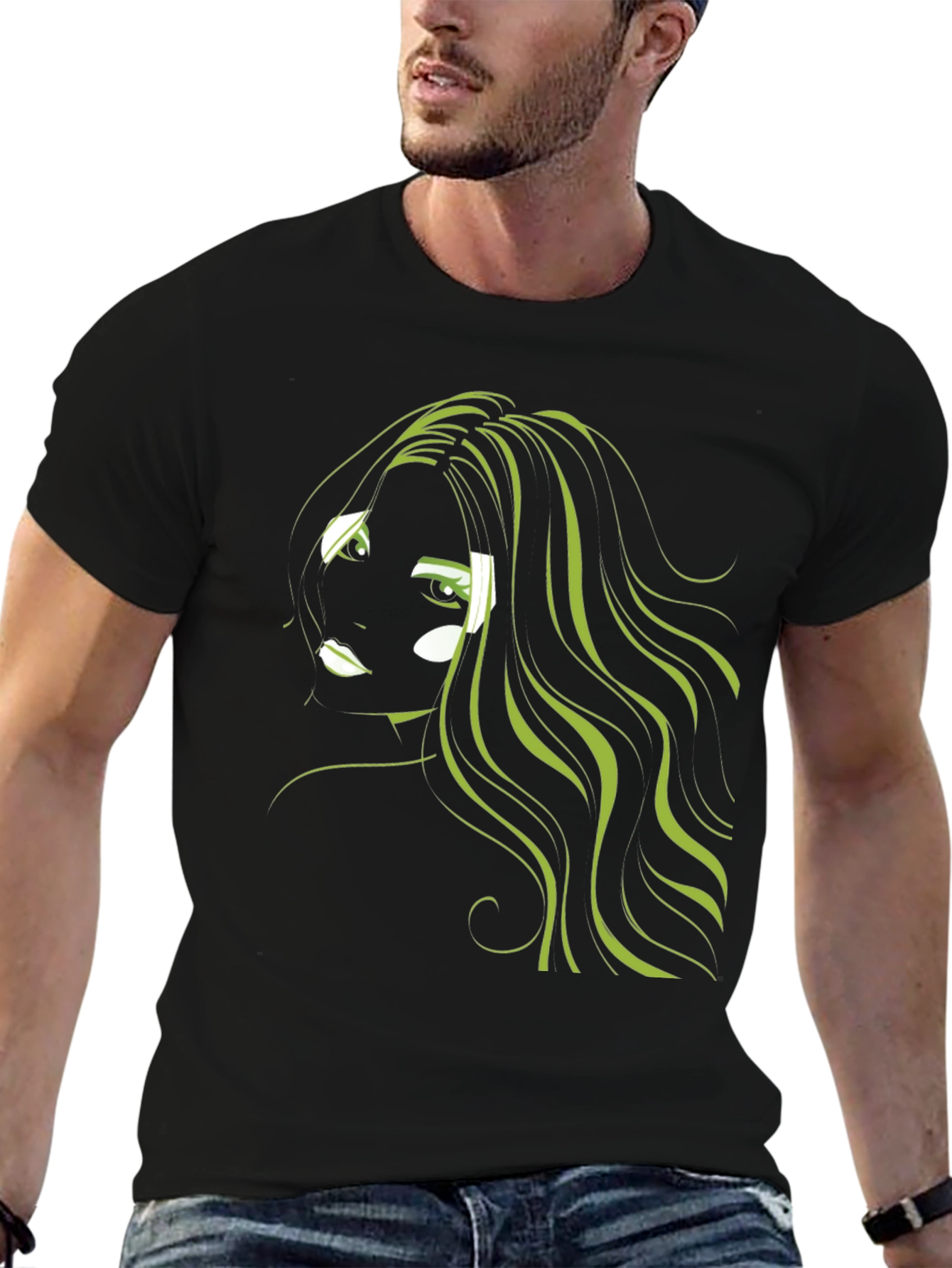 Graphic T-Shirt: Green Hair Anime Style