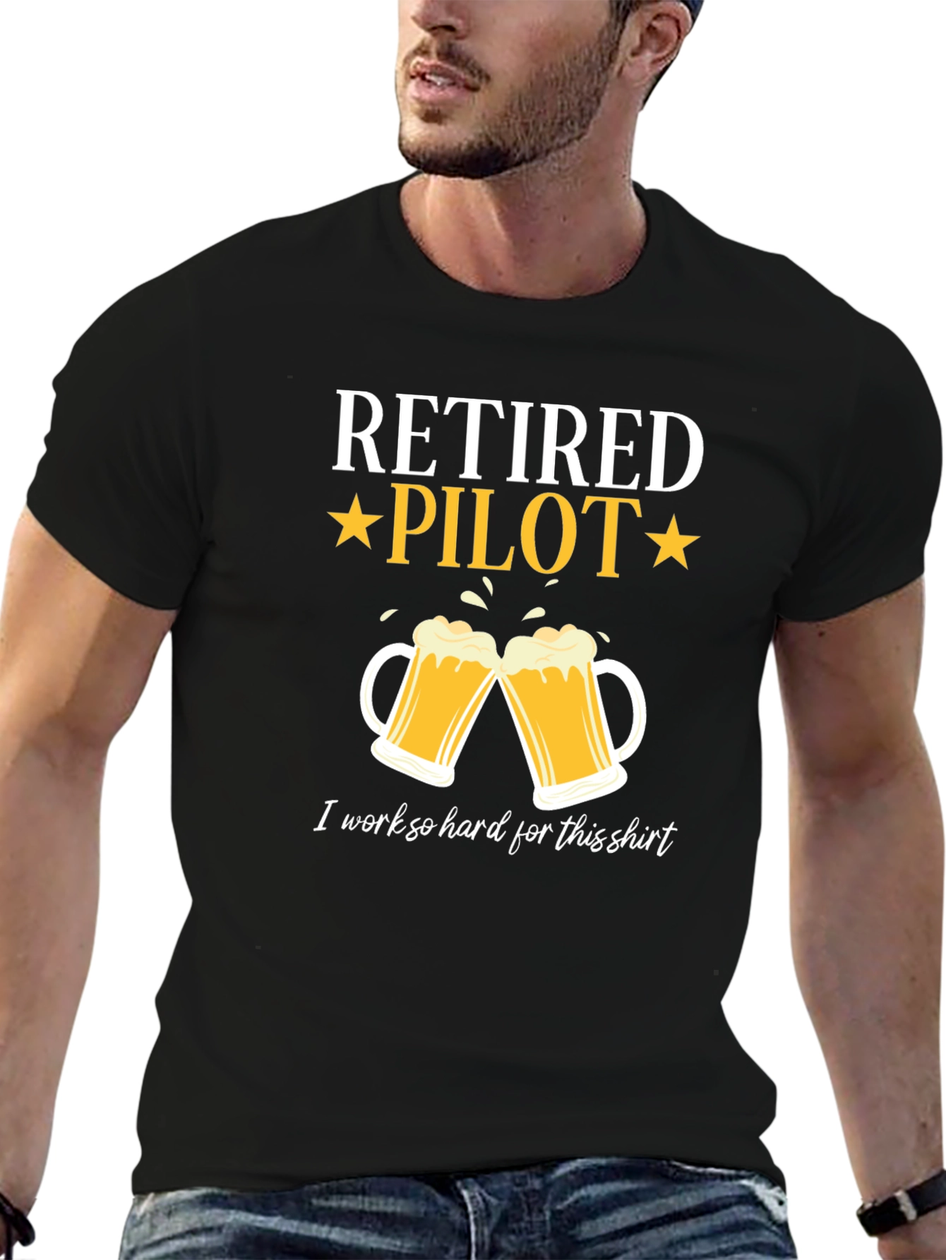 Retired Pilot Beer Mug Graphic T-Shirt
