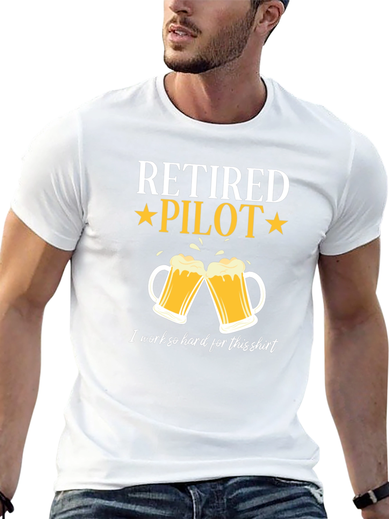 Retired Pilot Beer Mug Graphic T-Shirt
