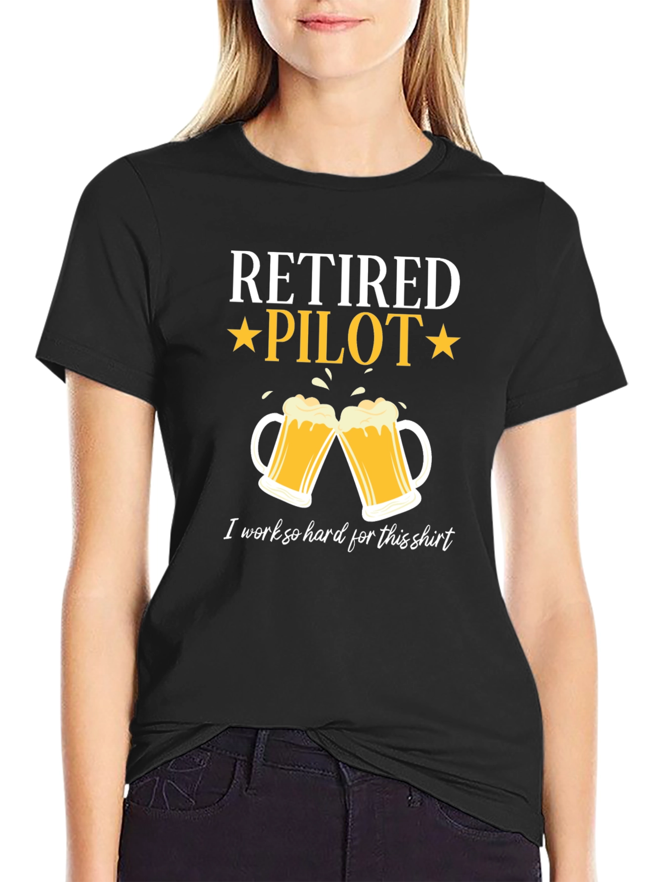 Retired Pilot Beer Mug Graphic T-Shirt