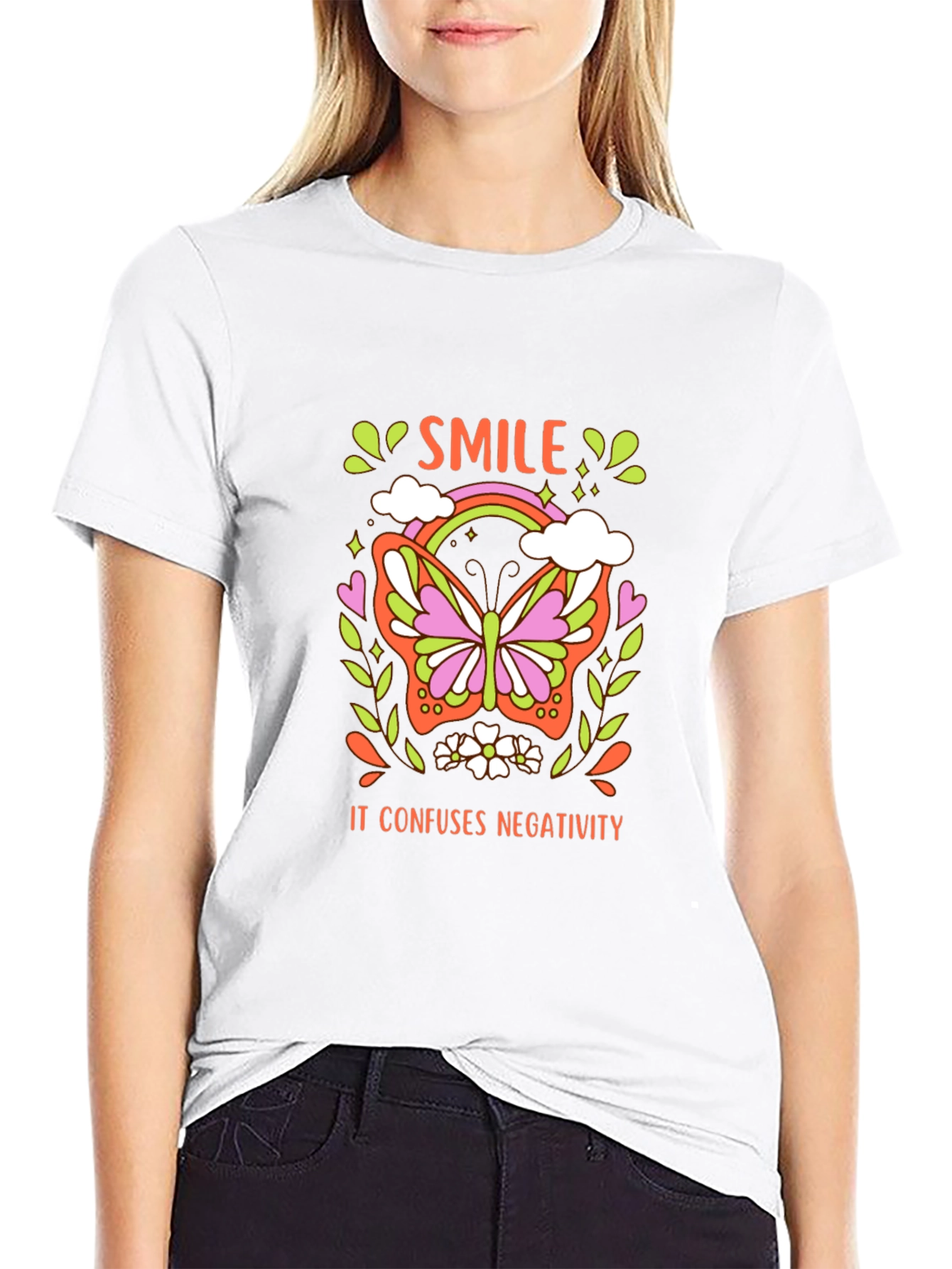 Smile Butterfly Graphic Tee - Confuse Negativity